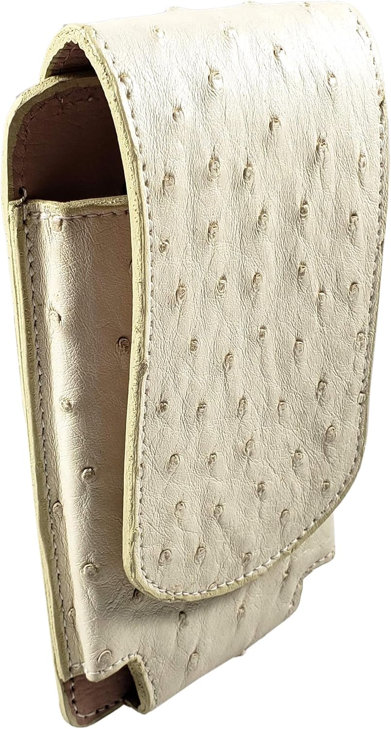 Exotic Genuine Ostrich Leather Cellphone Belt Case Multiple Colors (Bone)