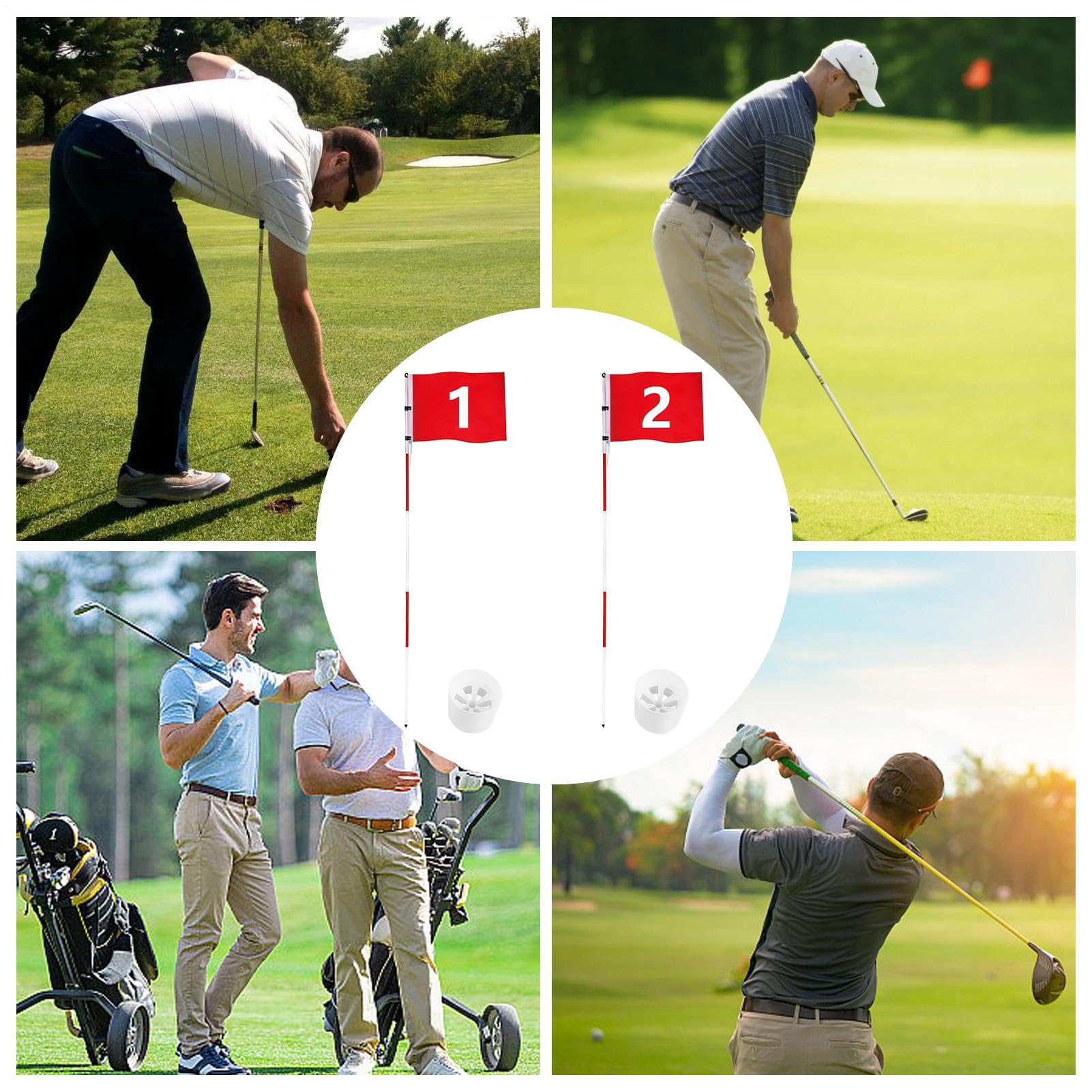 Golf Loch Fahne mit Fahnenstange | Aus 5-teiliger wetterfester Glasfaser | Übungsfahnen für das Putting Green | Für Hobbygolfer, Anfänger und Profis im Garten, Verein oder auf dem Platz
