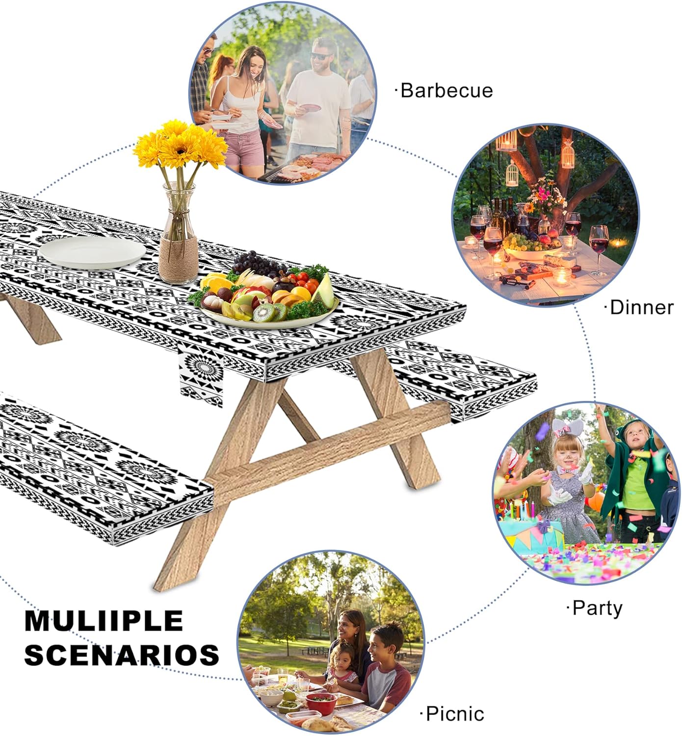 Buy Picnic Table Cover with Bench Covers Vinyl Elastic Edges Fitted