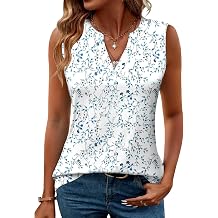 Romanstii Sleeveless Shirts for Women Casual Summer V Neck Tank Tops Dressy Blouses Tunic
