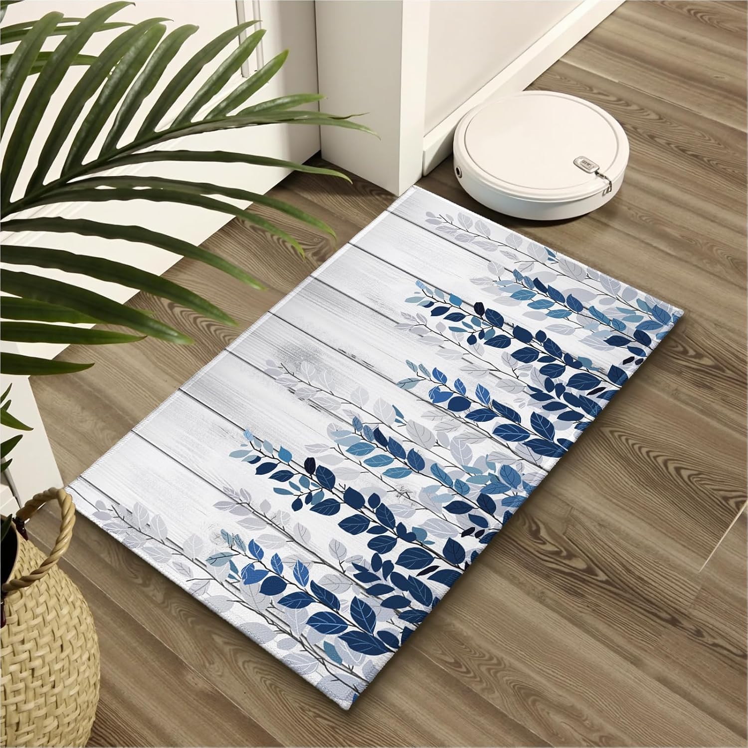 Giwawa Blue Eucalyptus Leaves Bath Rug Rustic Wood Bathtub Mat Absorbent Non Slip Washable Bathroom Rug for Shower Sink Tub Toilet, 20x32 inches