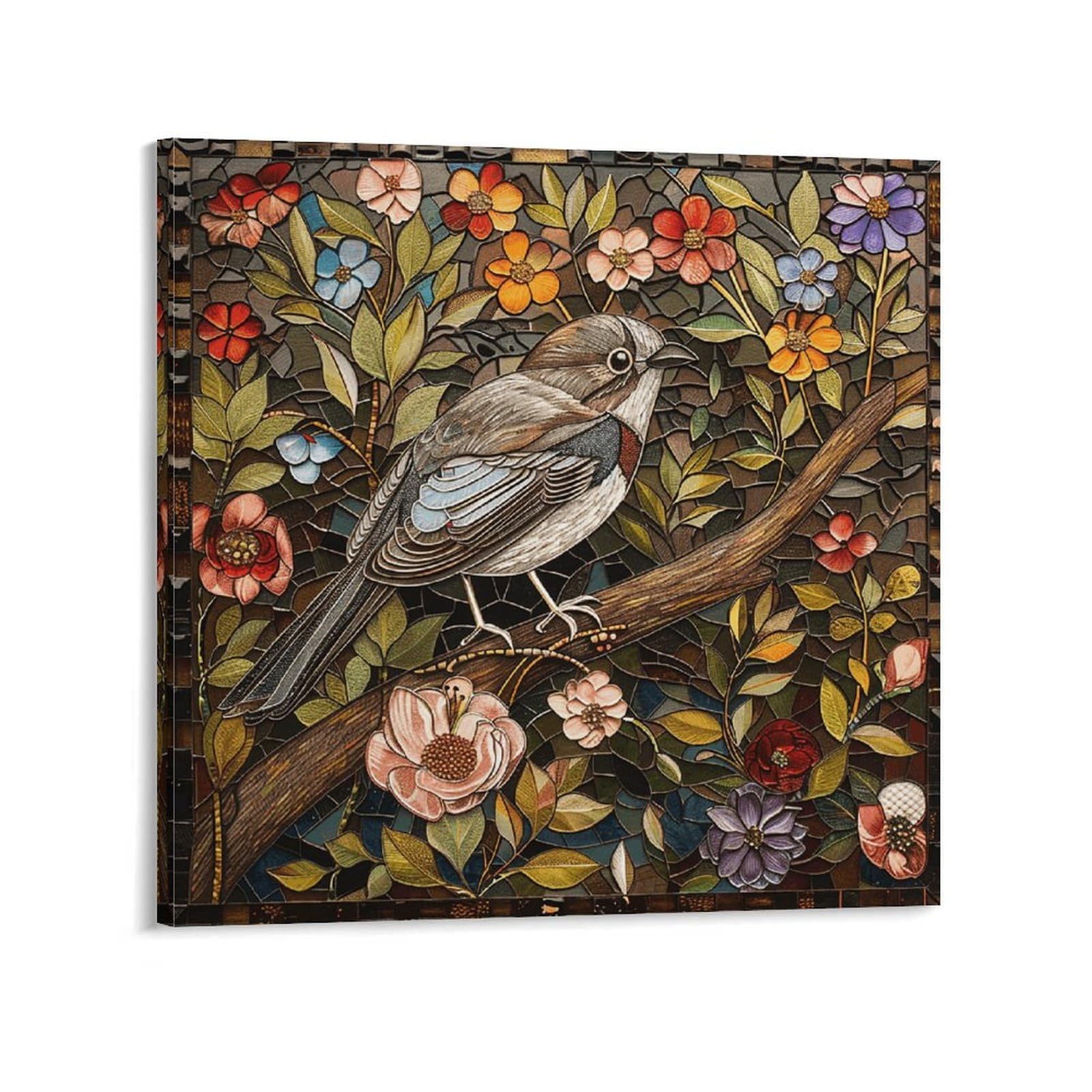 Bird Perched on Branch Canvas Wall Art for Bedroom 16x16inch(40x40cm) Canvas Prints Artwork for Walls Modern Picture Artwork Painting for Living Room Aesthetic Wall Paintings for Bathroom Kitchen Offi