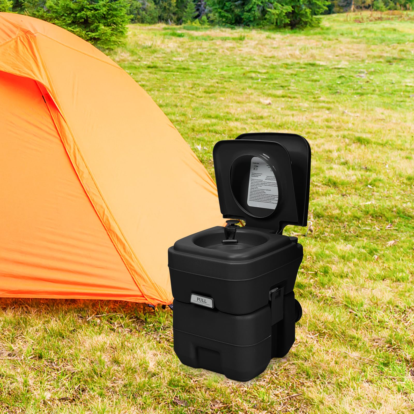 SOARS Campingtoilette 20L, Camping WC mit Abnehmbarem Spül- und Abwassertank, Campingklo mit Tragegriff, Reisetoilette 150 kg belastbar, Sitzhöhe 43cm (schwarz)