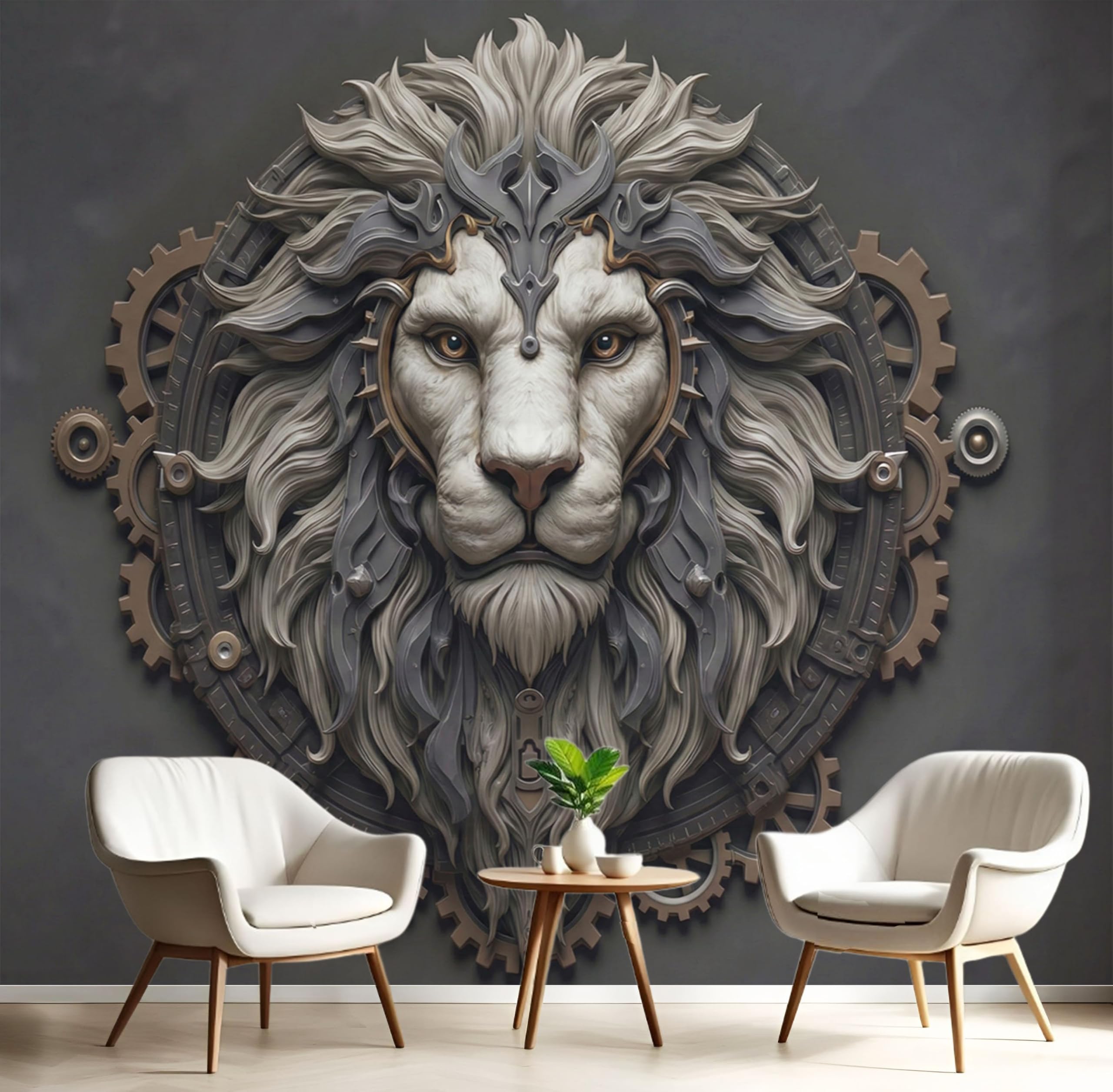 Papier peint panoramique 3D lion mécanique fresque murale luxe pour chambre