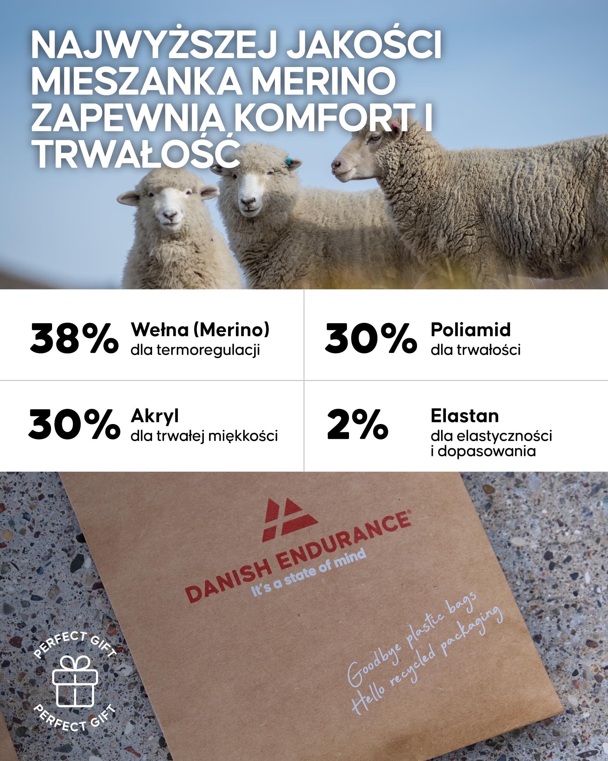 DANISH ENDURANCE Skarpety Trekkingowe Niskie z Wełny Merino, Oddychające Skarpety Turystyczne z Lekką Amortyzacją, dla Kobiet i Mężczyzn, 3-Pak