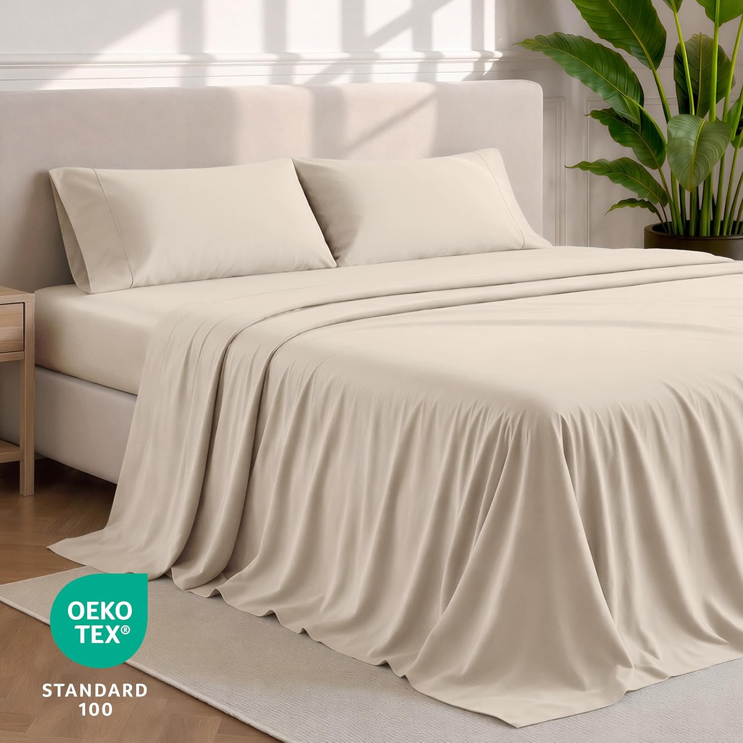 Bare Home Split California King Sheet Set - 1800 Ultra-Soft Microfiber Bed Sheets - Double Brushed - Deep Pockets - Easy Fit - 5 Piece Set - Bed Sheets (Split Cal King, Sand)
