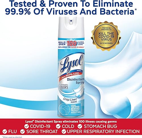 Miniatura 4 de Lysol Paquete que contiene 2 aerosoles desinfectantes Lysol para superficies duras y suaves, lino crujiente, 19 onzas líquidas + Lysol Air Sanitizer