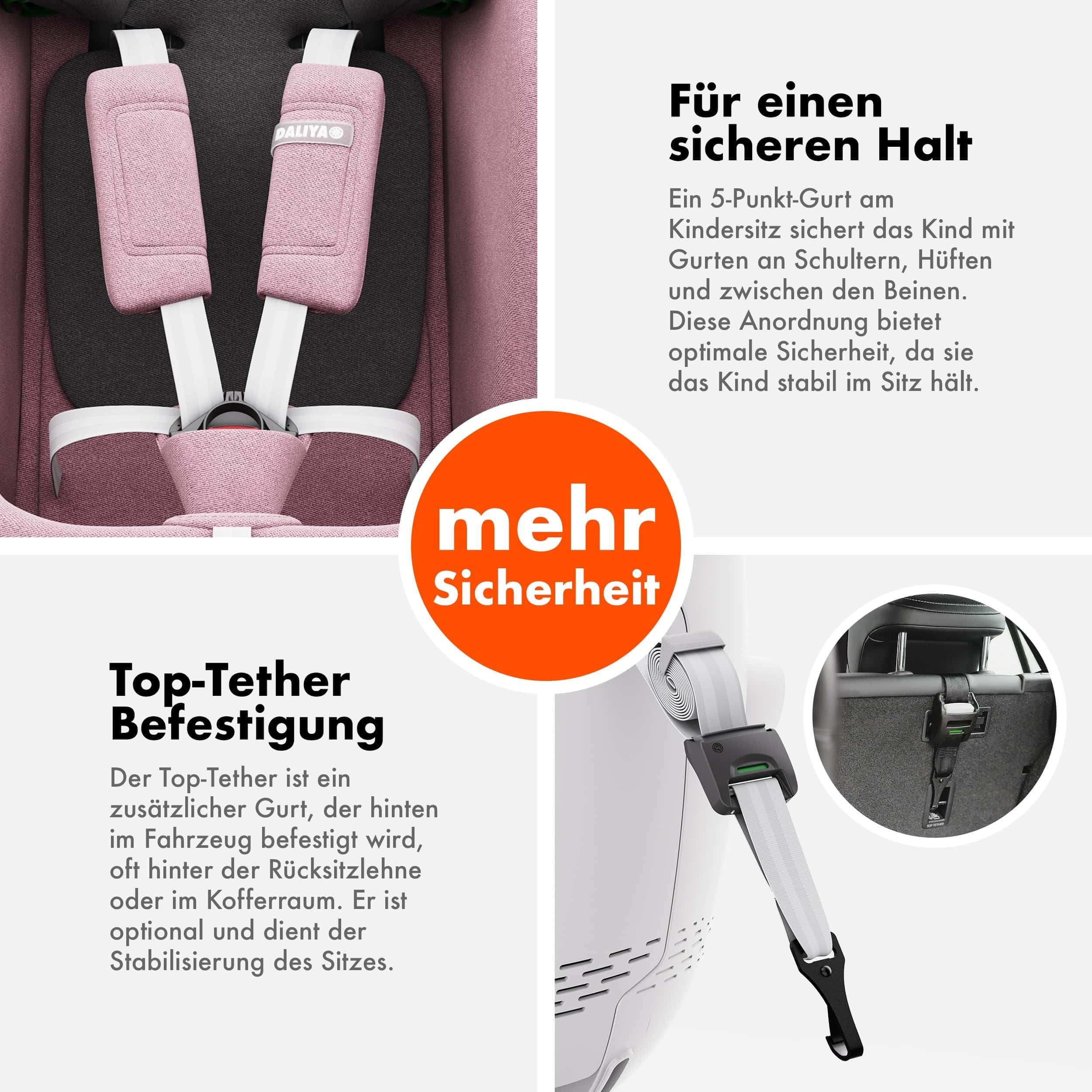 Daliya® Kindersitz ROTAZIONE | I-SIZE 40-150 cm | 8 Pos. | Isofix | (SIP) | Top Tether | 360° | 5 Punkt Gurt | Gruppe 0+ / I/II/III 0-36 KG | Neueste Zulassungs UN ECE Reg. 129 (Rosa)