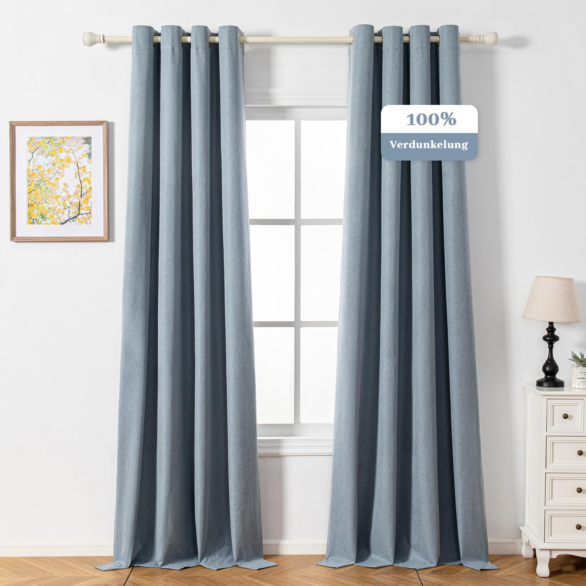 MYSKY HOME Tende oscuranti con occhielli, protezione dal freddo, effetto lino, per soggiorno, colore grigio-blu, set da 2 pezzi, altezza 260 x larghezza 140 cm.