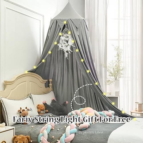 Miniatura 9 de Hommi Lovvi Toldo de cama de princesa para niñas, toldo de techo con borlas de ensueño, decoración de habitación de niños, toldo de cuna suave,