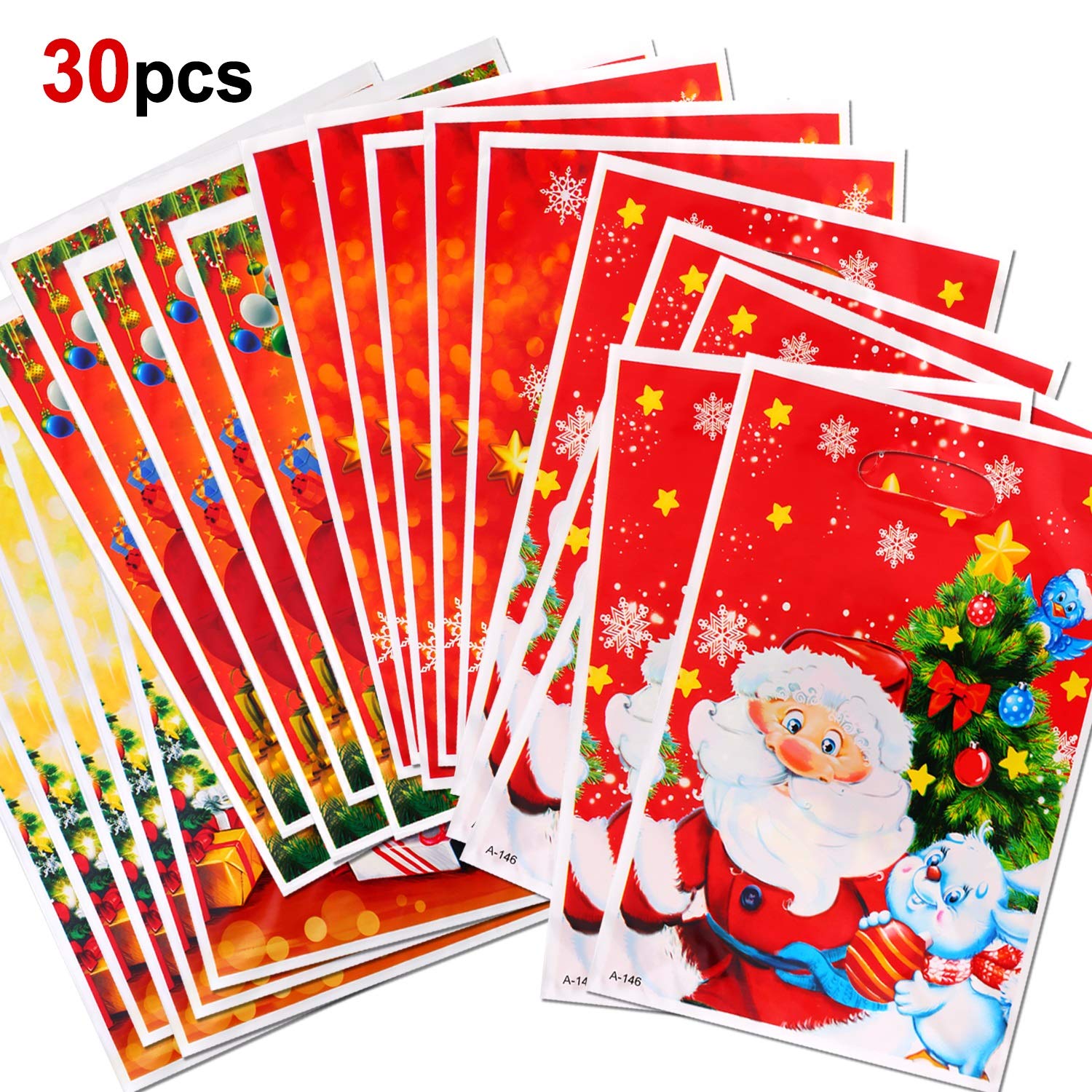 HOWAF 30pcs Christmas Treat Candy Gifts Bags with Handles for Xmas Presents Sweets Christmas Tree Santa Goody Bags for Kids Adult Christmas Party Bag Fillers Party Decoration Supplies - Image 3
