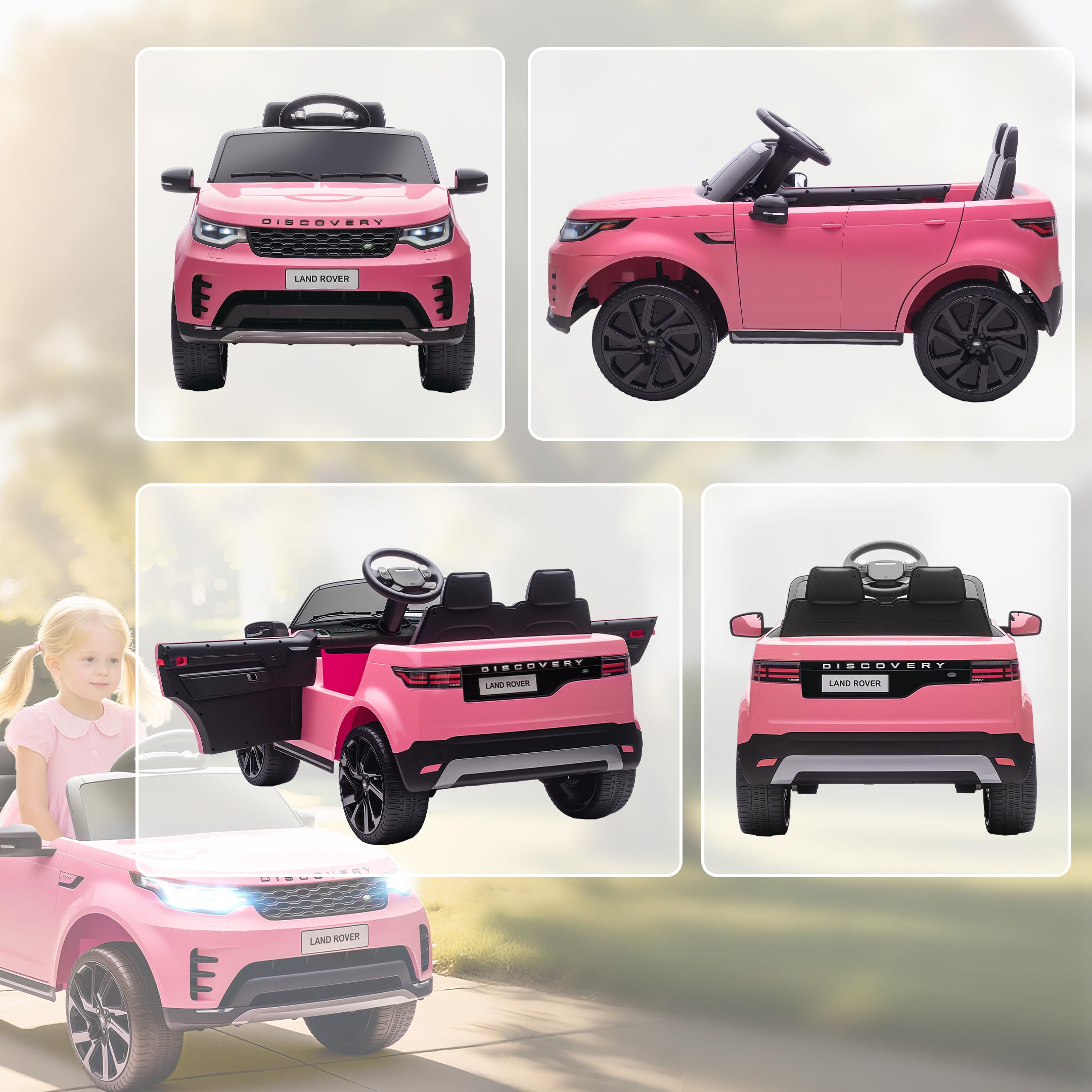 AIYAPLAY Voiture Électrique Enfant Land Rover Discovery 12 V Rose | Télécommande 2,4 G, 2 Moteurs, Véhicule avec Démarrage Progressif, Port USB, Musique, Phares LED, Klaxon