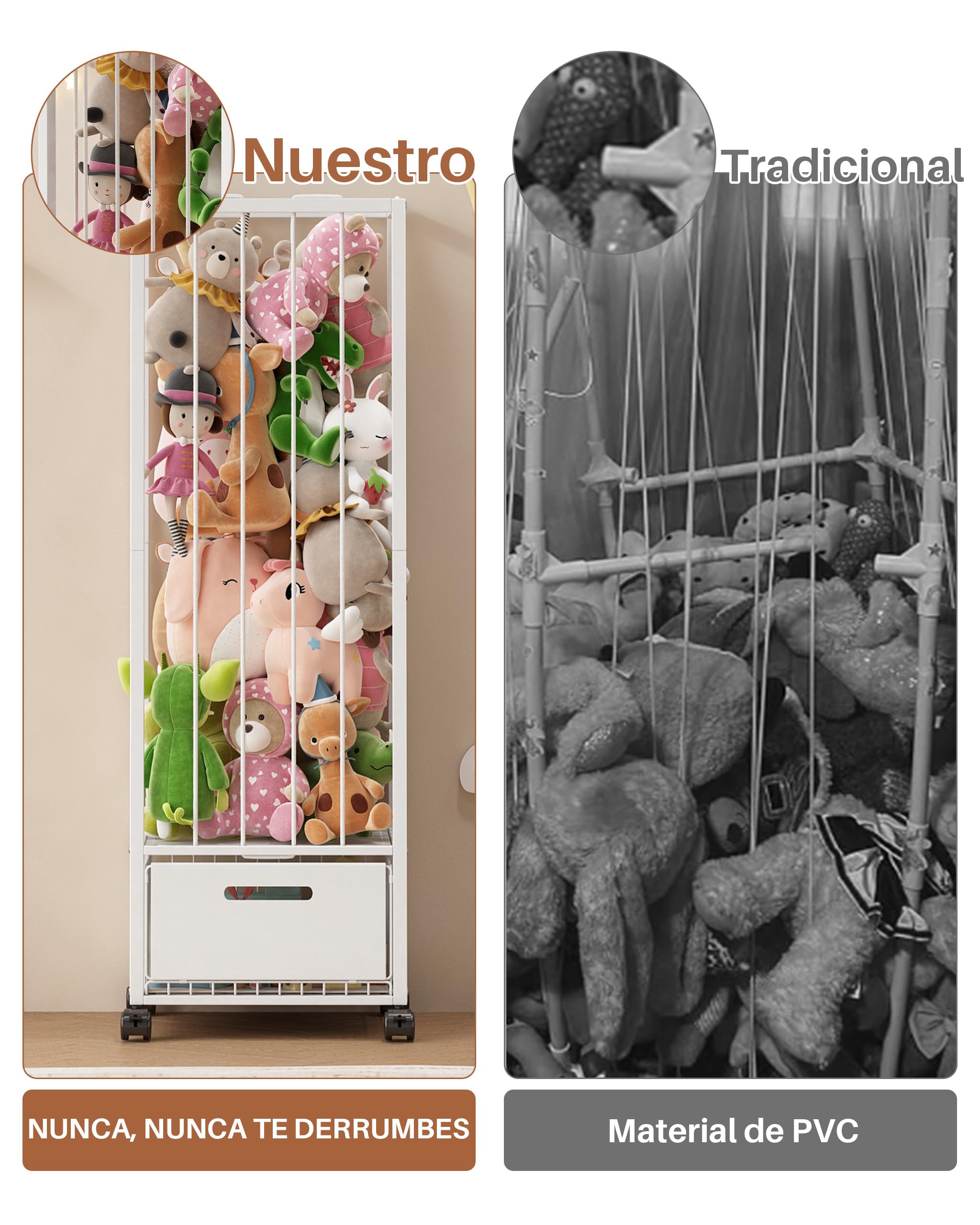UMDONX Organizador de Juguetes con Ruedas 360° y Cajón | Armario de Almacenamiento para Peluches y Juguetes Infantil con Frenos (Blanco, 40x32x130 cm)