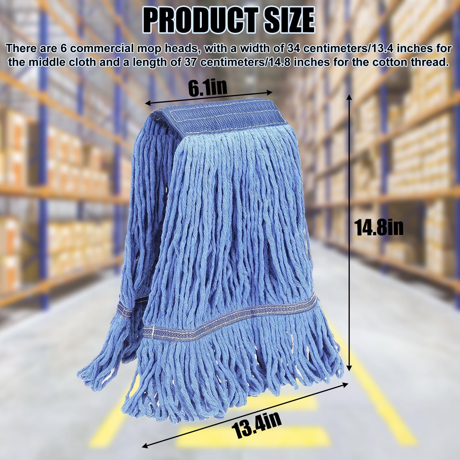 Paquete de 6 recambios de cabezal de fregona comercial, repuesto de cabezal de fregona de microfibra con extremo de bucle azul, cuerda de algodón resistente para limpieza de suelos industriales