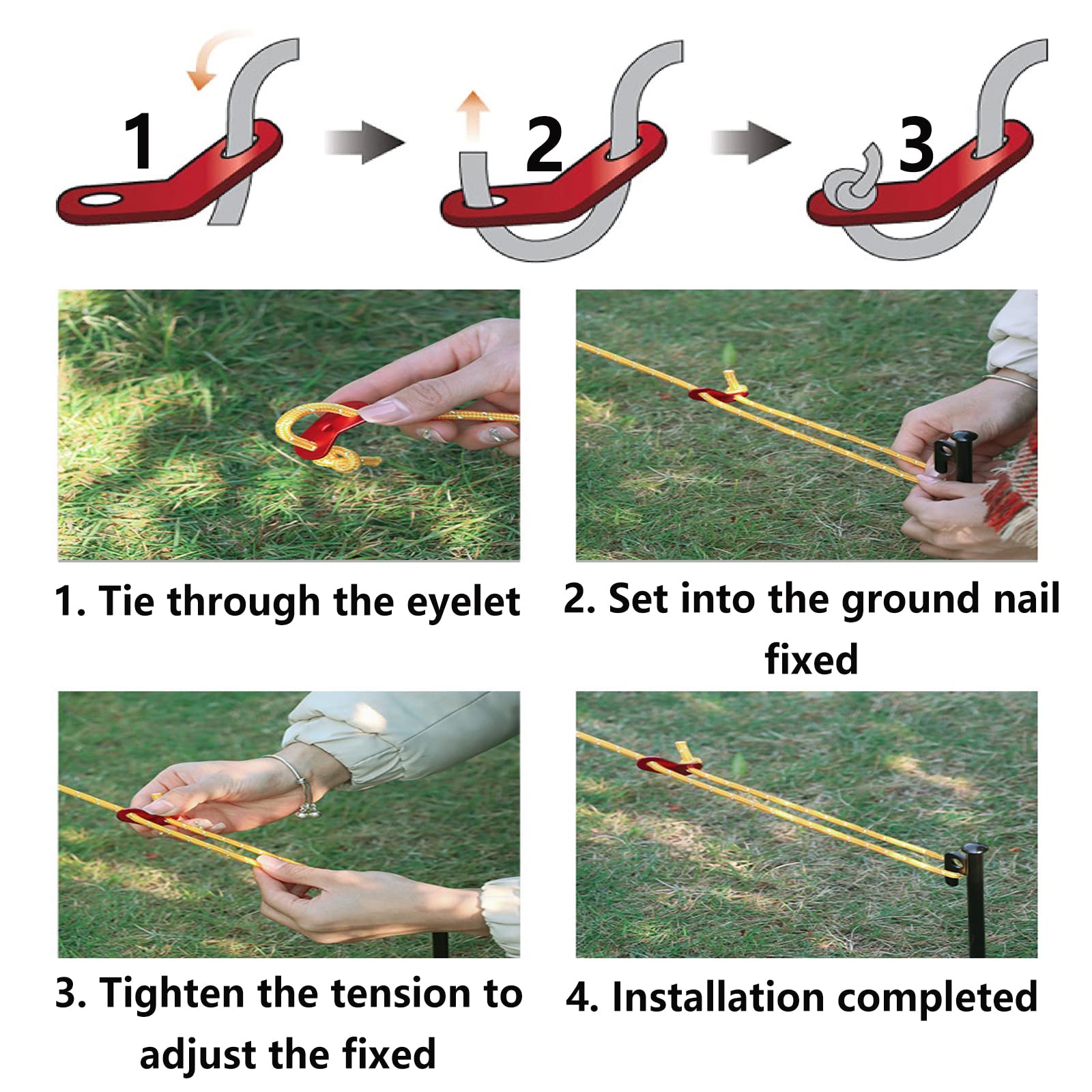 Produktbild von 6er-Pack Rollenspanner Mit Messingrolle – Seilspannwerkzeug Mit Verriegelung, Für Camping, Boot & Outdoor