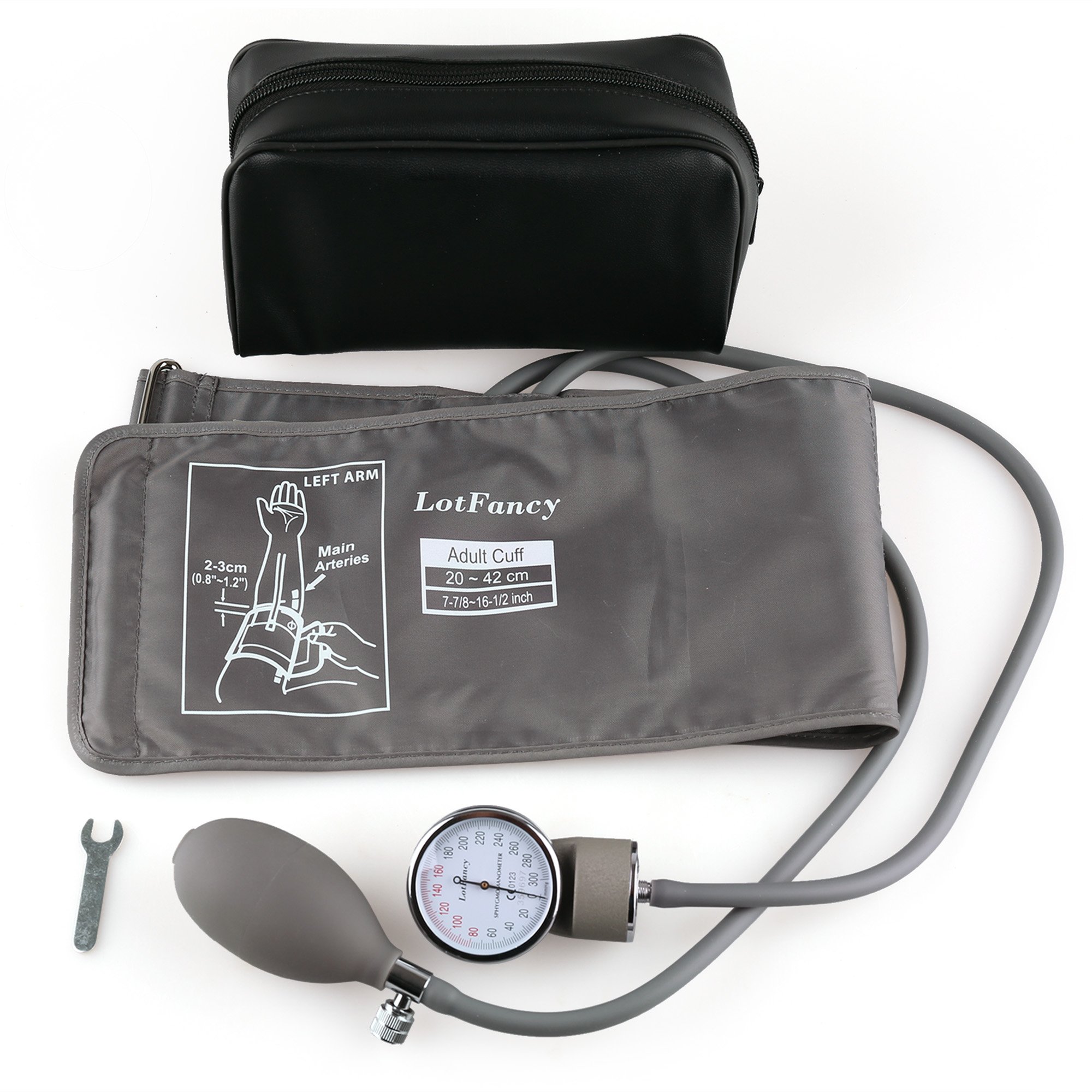 LotFancy Manguito de Presión Arterial Manual 20-42cm para Adultos, Esfigmomanómetro Aneroide de Brazo Superior con Estuche con Cremallera Adecuado para Servicios de Emergencia, Médico, Práctica