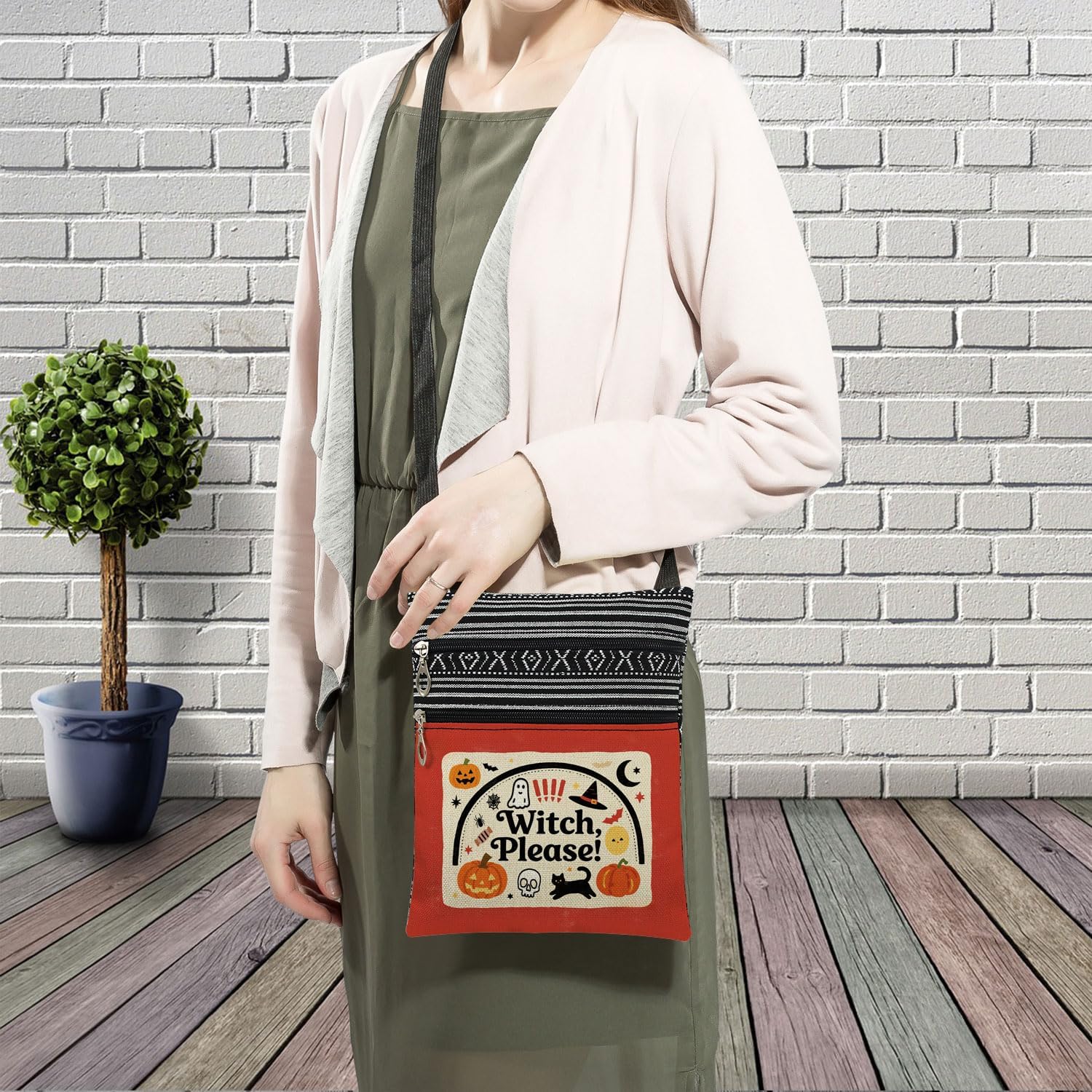 ウィッチプリーズ メッセンジャーバッグ スモール エスニックパターン 調節可能なストラップ クロスボディ ジッパーポーチ ウィッチ