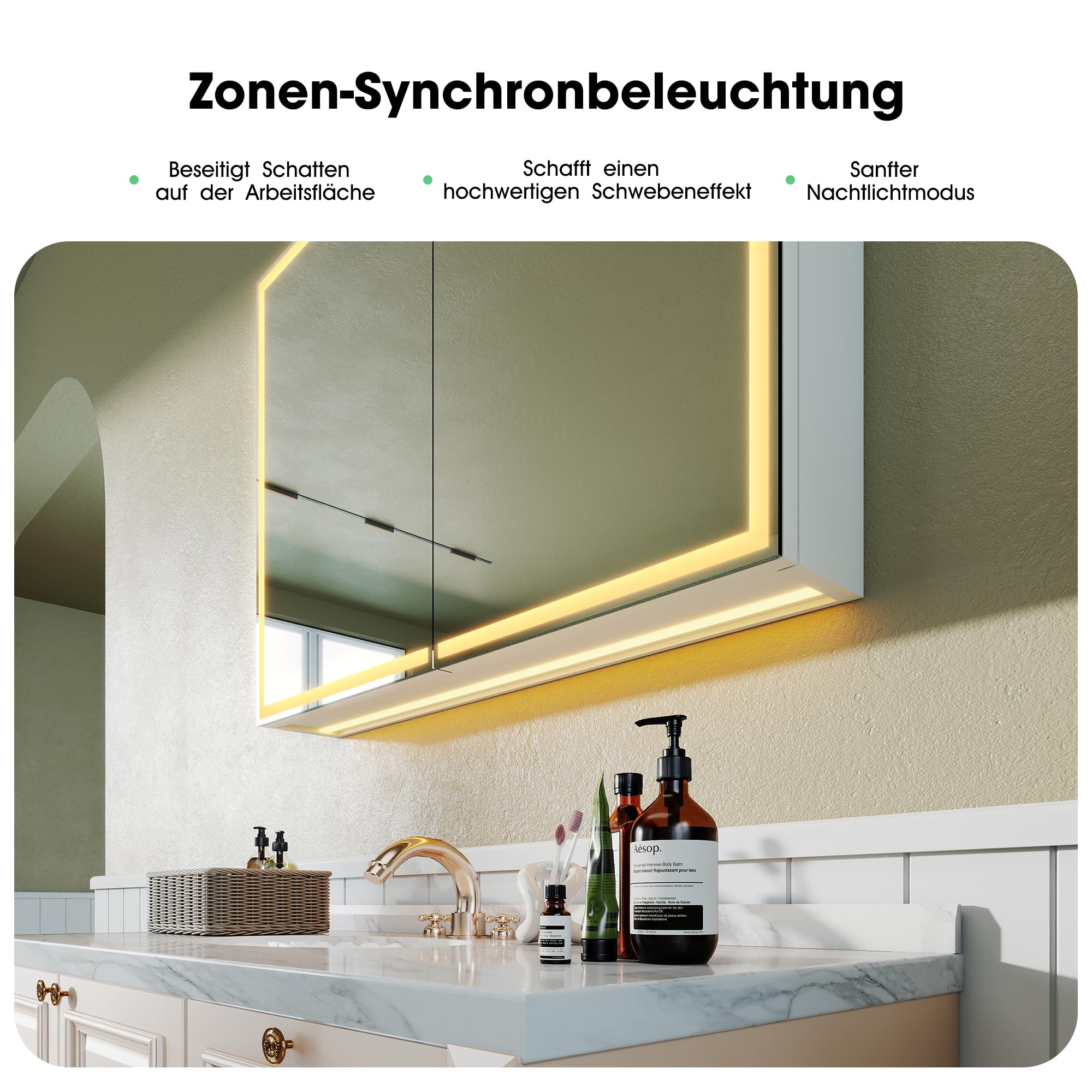 S'bagno Spiegelschrank Bad Mit Beleuchtung 60x80cm, Badezimmer Spiegelschrank, Aluminium Alibertschrank Bad, Entfoggen, 3 Farben, Dimmbar, Speicherfunktion, HD Gehärtetes Glas, IP44, Weiß