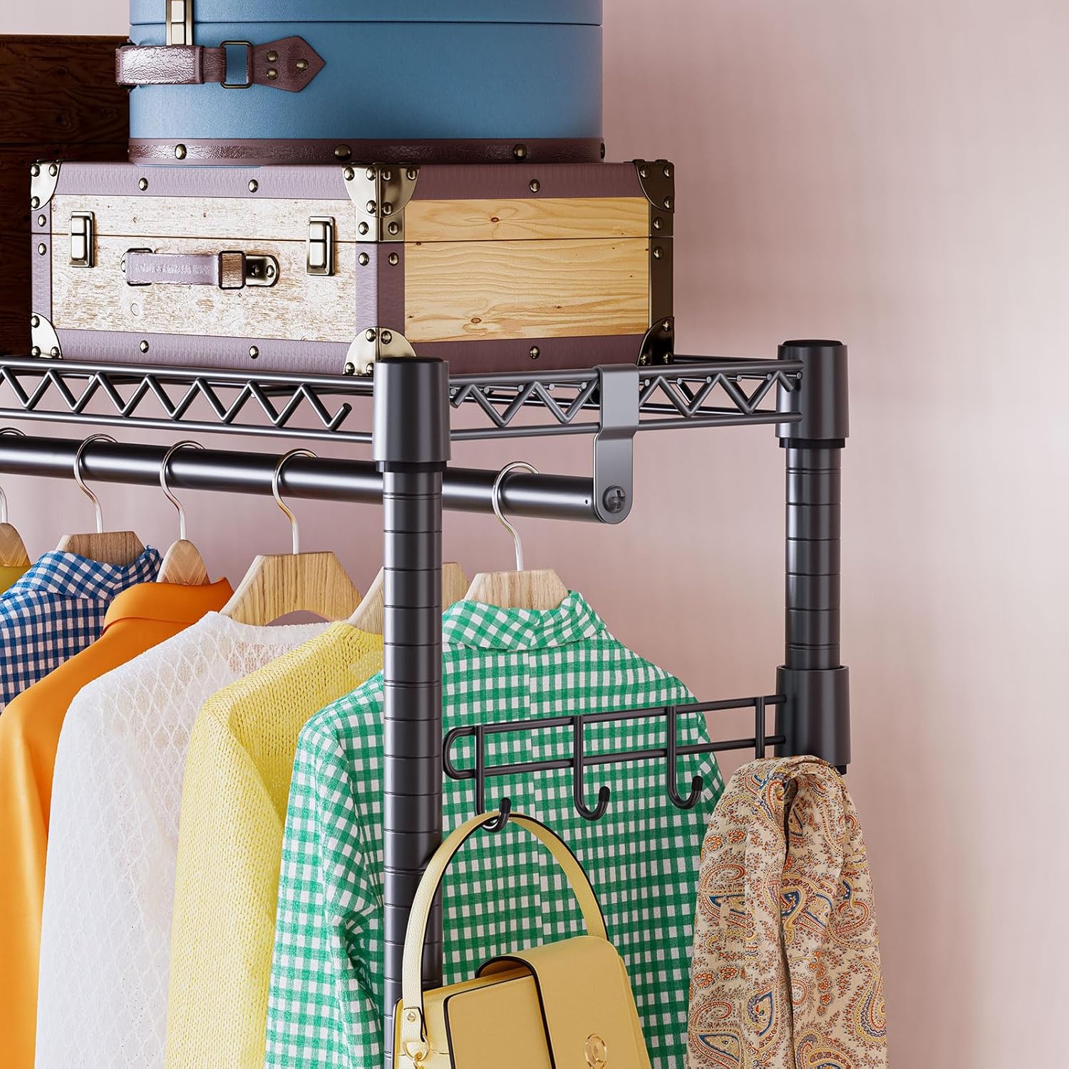 【新品未開封】ハンガーラック キャスター付き 3段 押入れ ハンガーパイプ付き 人気商品】IZEUK ハンガーラック キャスター付き3段 押入れ ハンガーパイ