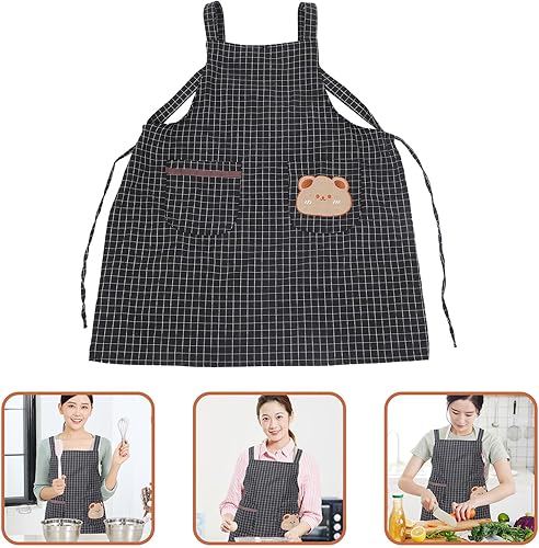 Miniatura 2 de Delantal ajustable de lona oscura de algodón y poliéster con bolsillo espacioso para hombres y mujeres, camareros, chefs, estilistas, salón de