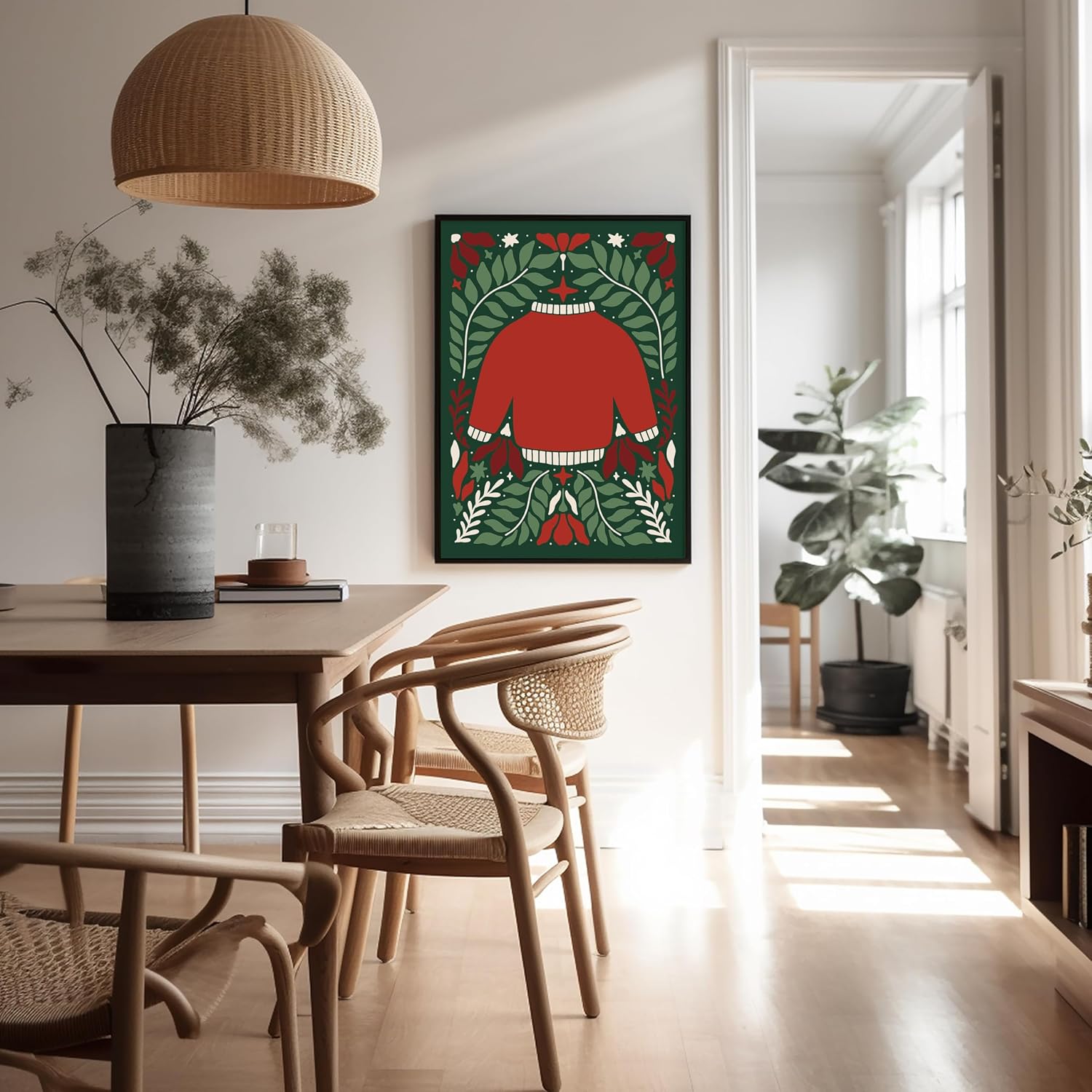 Poster Master Red Sweater Print - Winter Poster - Holiday Art - Christmas Wall Design - Gift for Men & Women - Chic Boho Decor for Office, Living Room or Bedroom - 8x10 UNFRAMED Wall Art