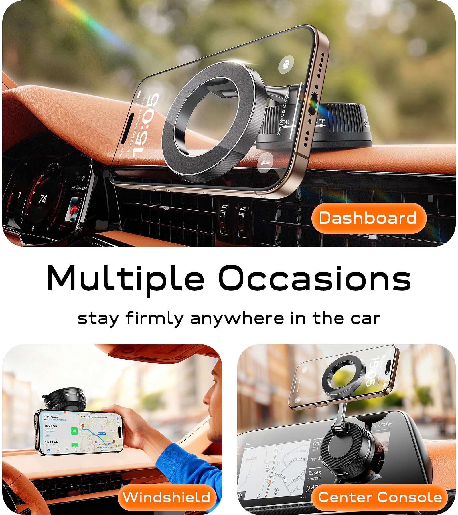 Lazmount Car Mount for MagSafe All Smartphones One-Tap Rotate for Calls, N55 Magnets Stay Rock — view 6