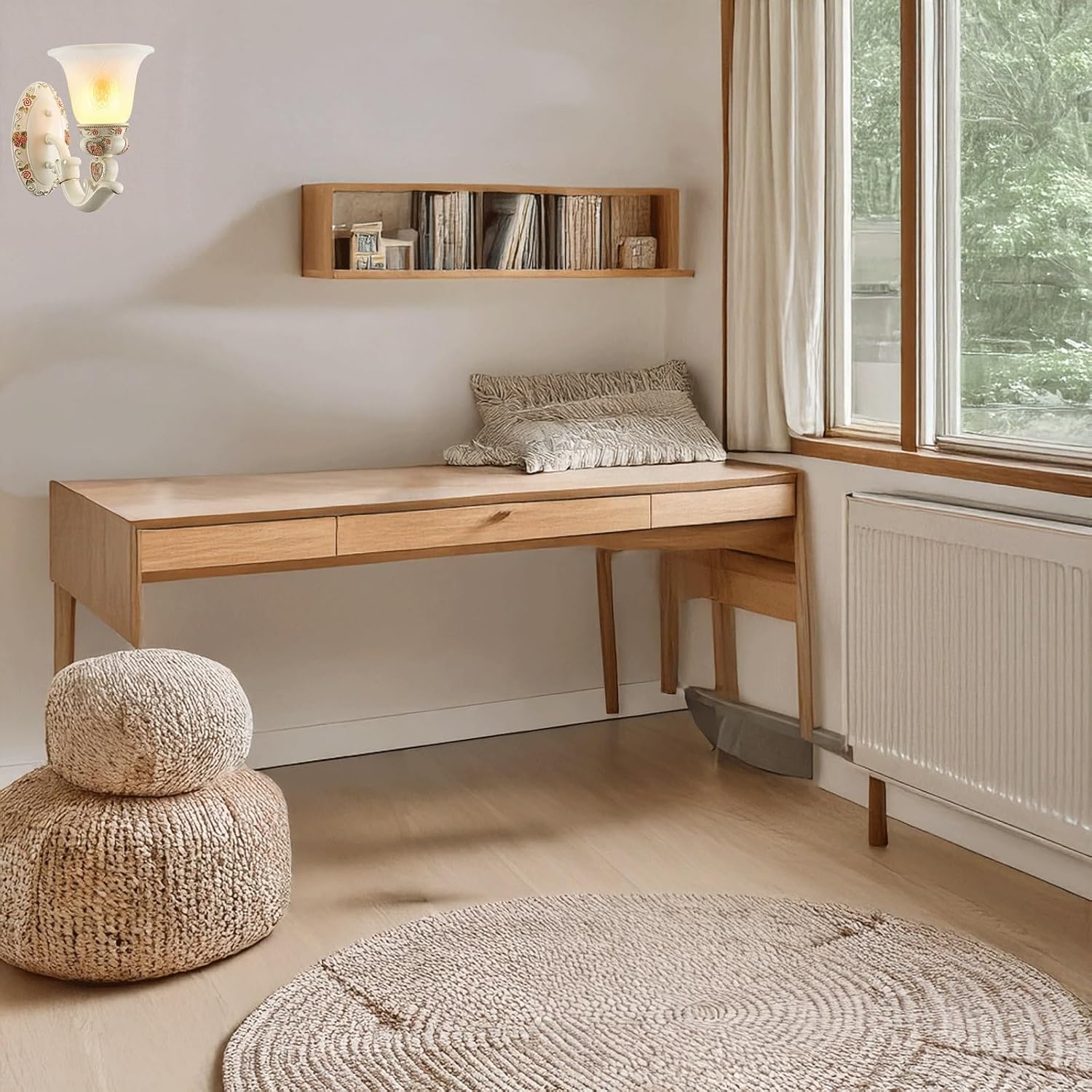 European Rural Wall Sconce Painted Resin Base Floral Carvings Frosted Glass Bell Shade Hardwired Wall Lamp for Living Room Bedroom Dining Room Apartment Art Decor Romantic Ambient Lighting