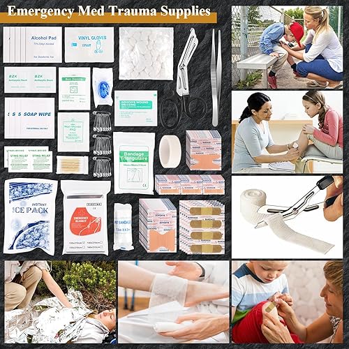 Miniatura 6 de Kit de supervivencia de emergencia de 318 piezas, equipo de supervivencia y equipo de primeros auxilios, suministros médicos para vehículos, viajes,
