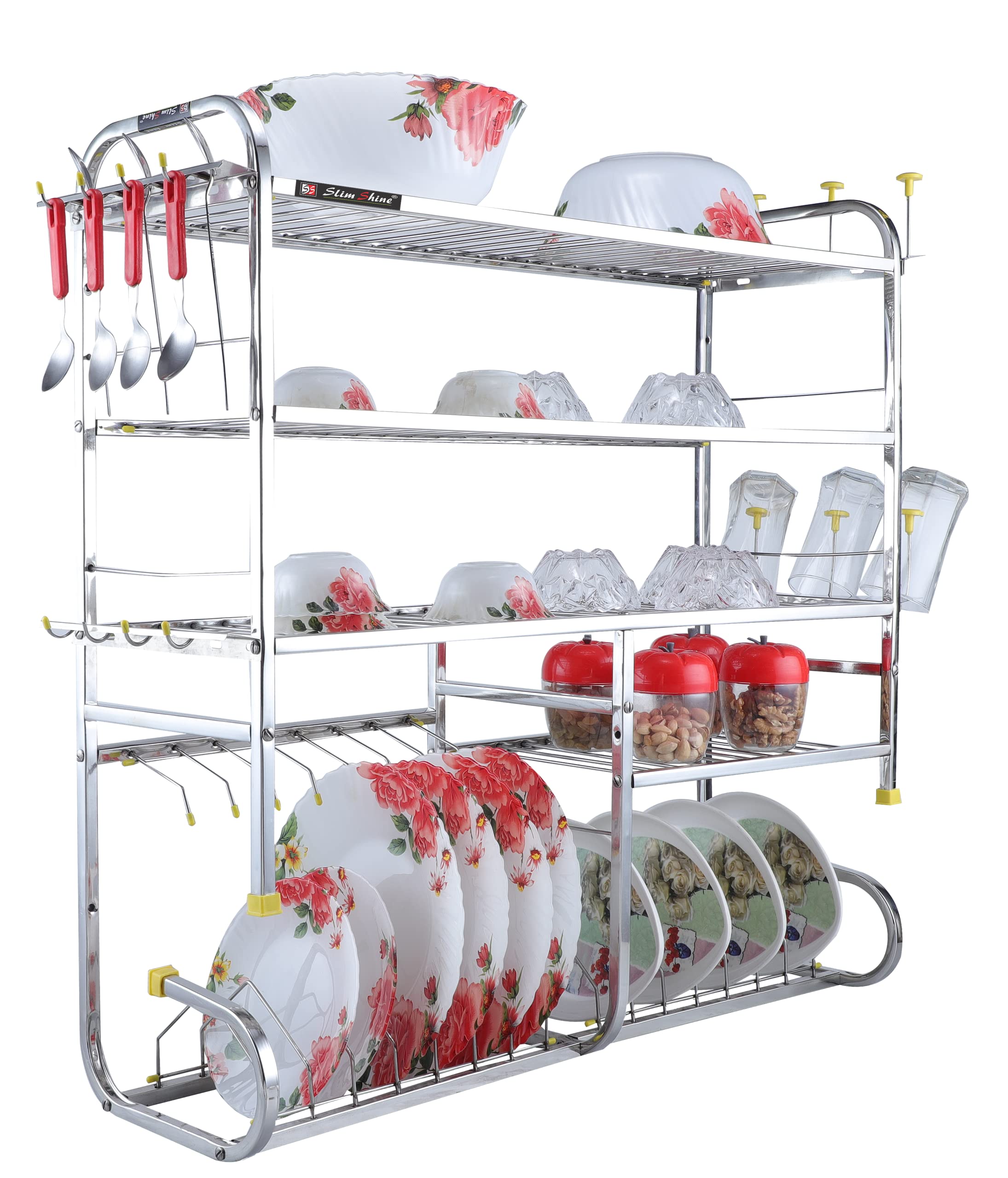 SLIMSHINE Stainless Steel Wall Mount Dish Rack | Plate Cutlery Stand | Utensil Rack | Modern Kitchen Storage (30 X 32 INCH, Hanging Shelves)