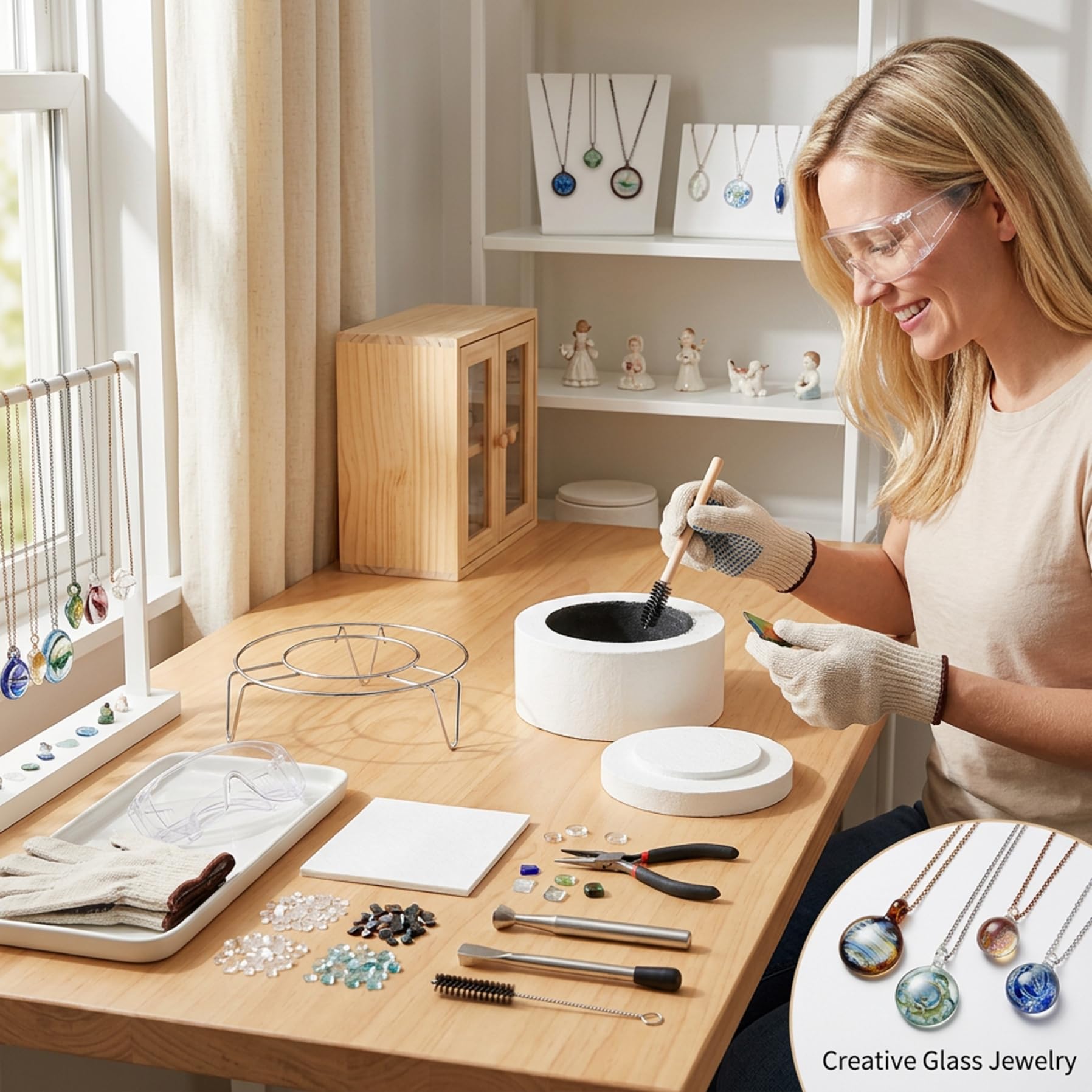 Horno de microondas, Kit de Horno de microondas para fusionar Vidrio y cerámica de Arcilla, Mini Fibra de cerámica con Soporte y Papel de Revestimiento para Hacer Joyas de Bricolaje