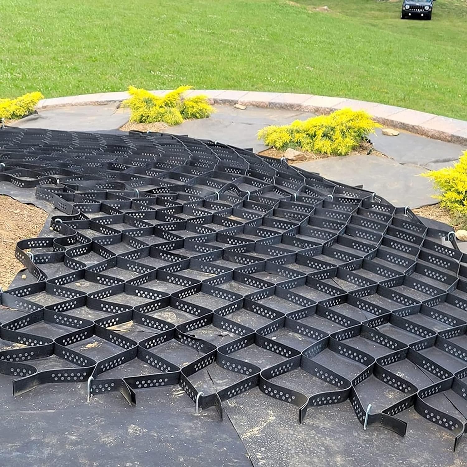 Heavy-Duty Polyethylene Driveway Pavers & Garden Shed Base Grate - Durable Landscape Foundation for Patios, Walkways & Geo Grid Systems