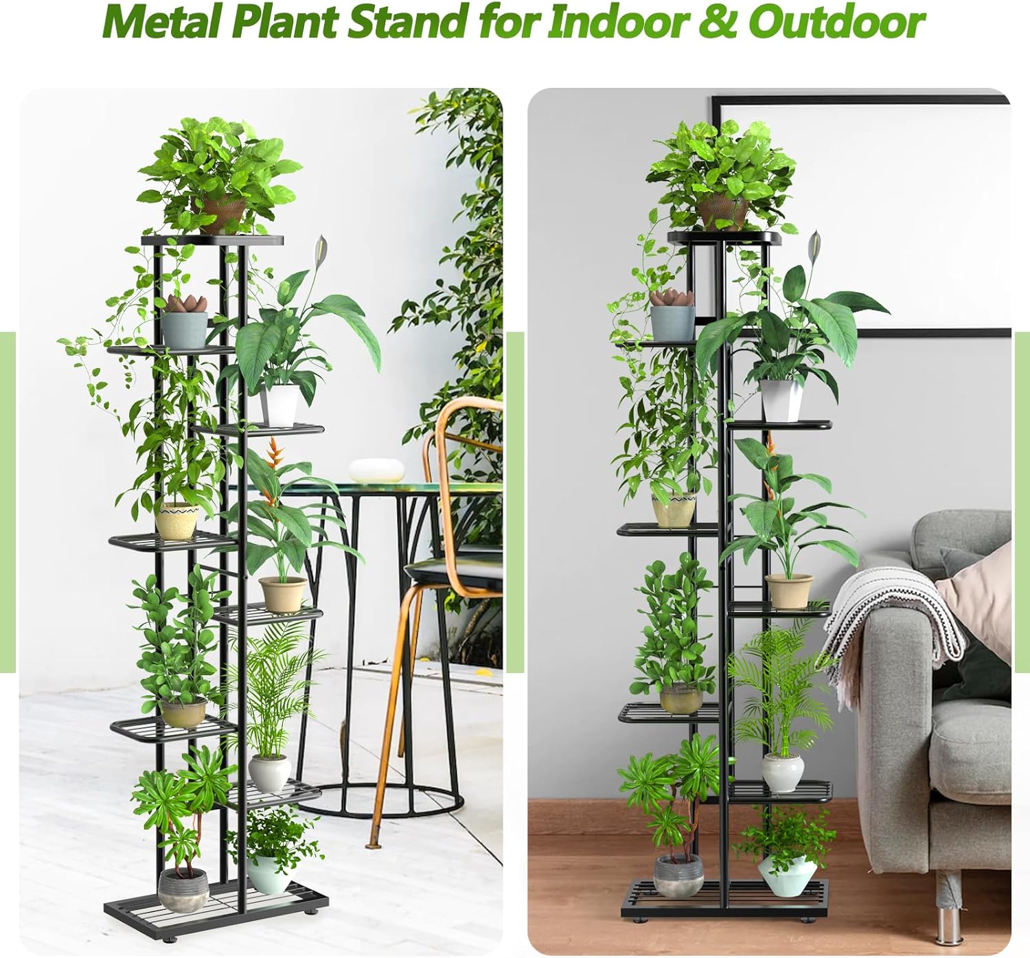 Corner Plant Stand Indoor 8 Tier 9 Potted with Gardening Tools and Gloves, Upgraded Tall Metal Plant Shelf Organizer Outdoor, Multiple Flower Holder Display Rack for Patio, Garden, Balcony, Living