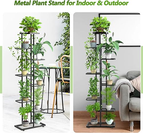 Miniatura 4 de Soporte esquinero para plantas de interior de 8 niveles y 9 macetas con herramientas y guantes de jardinería, organizador de estantes de metal alto