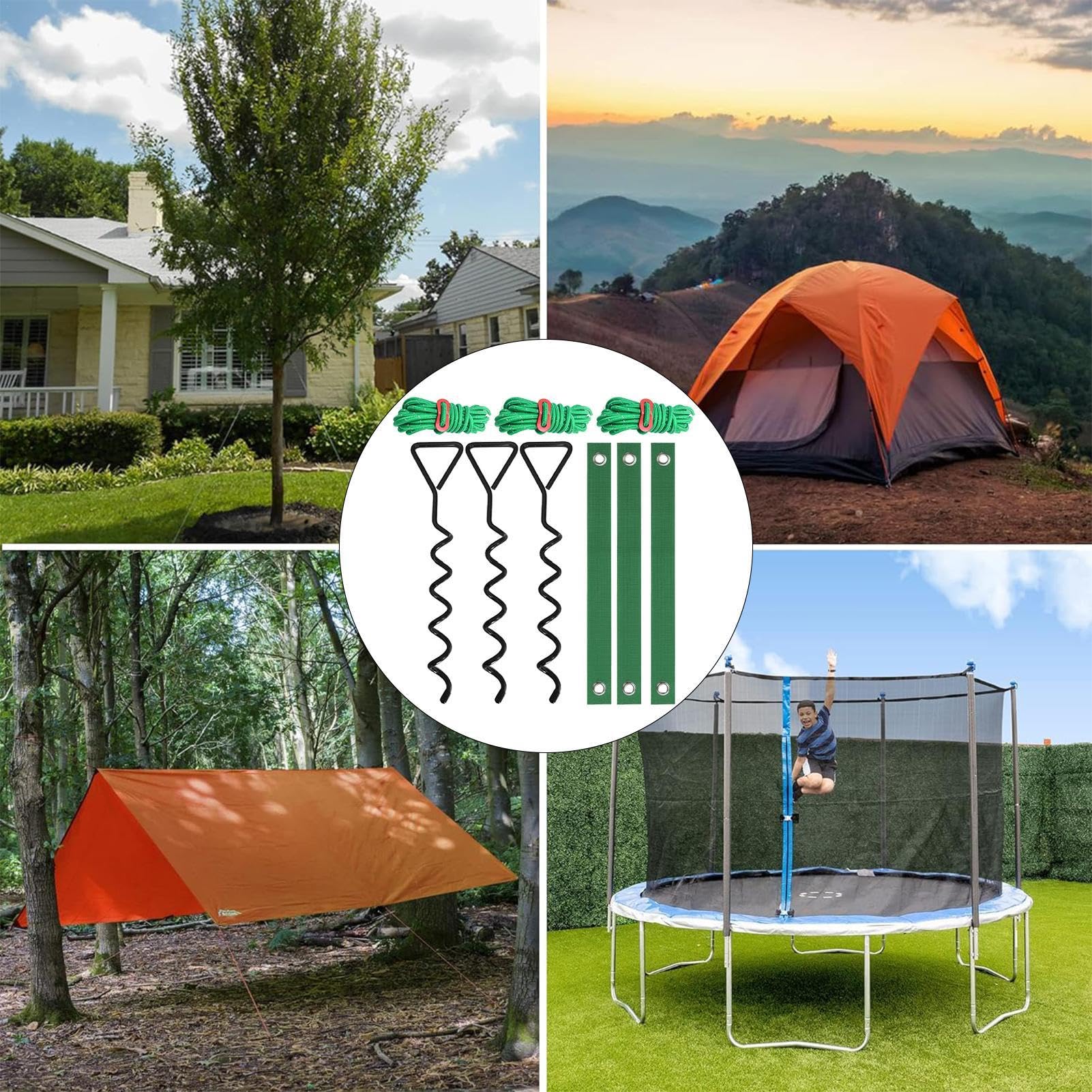 Kit Di Pali Per Alberi Pendenti – Ancoraggio Per Giovani Piante Con Corda Da 12m E Cinghie Protettive