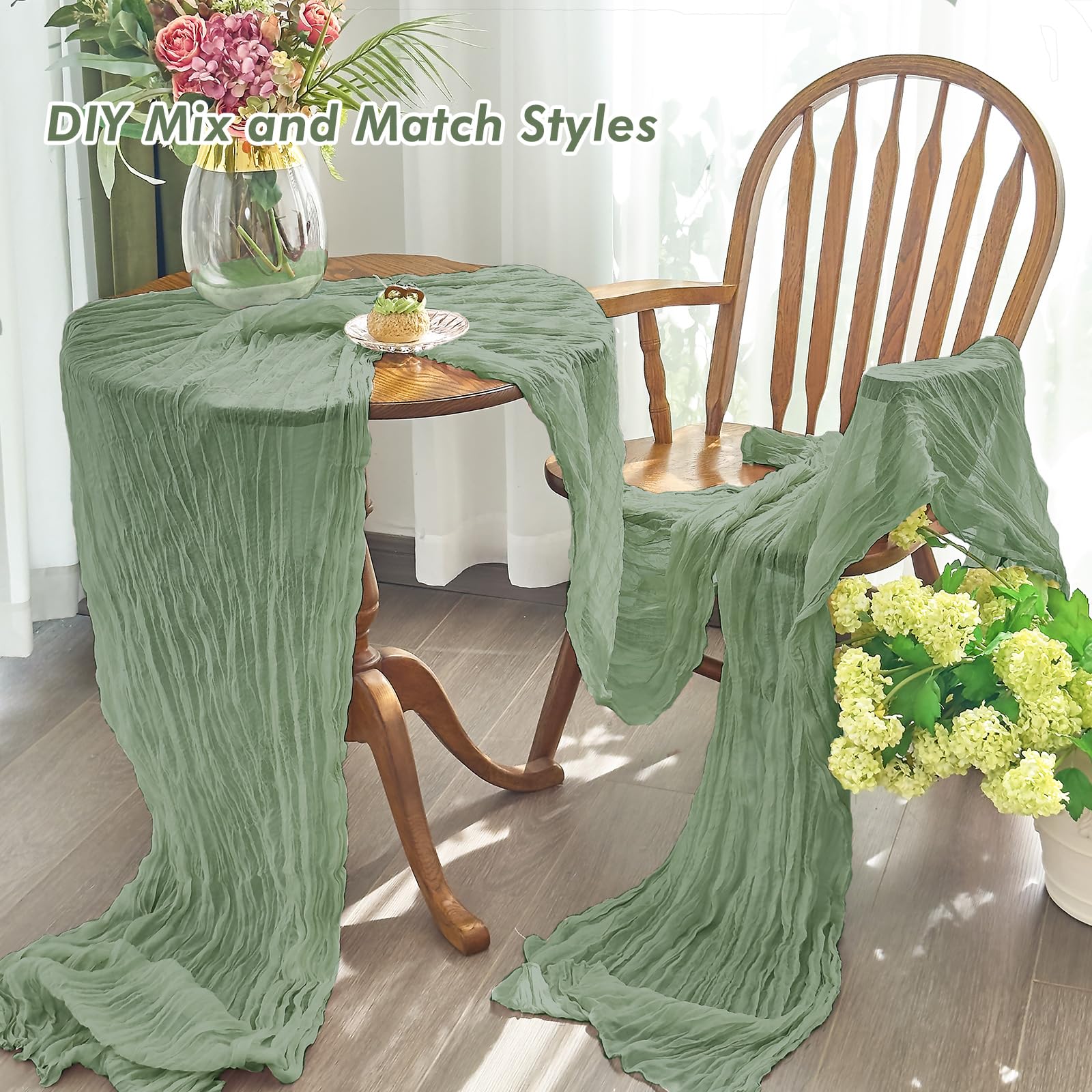 Sage Green Cheesecloth Table Runner - Party Decor -4