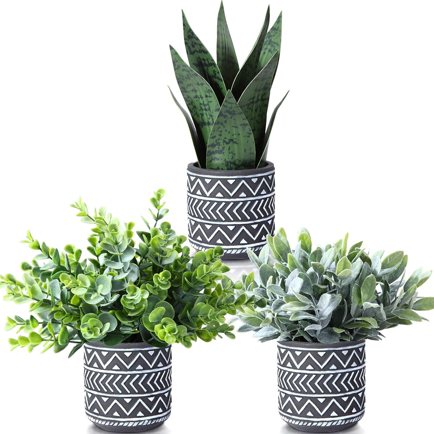 Kazeila 3 Pack Artificial Potted Plants,Fake Snake Plant,Greenery