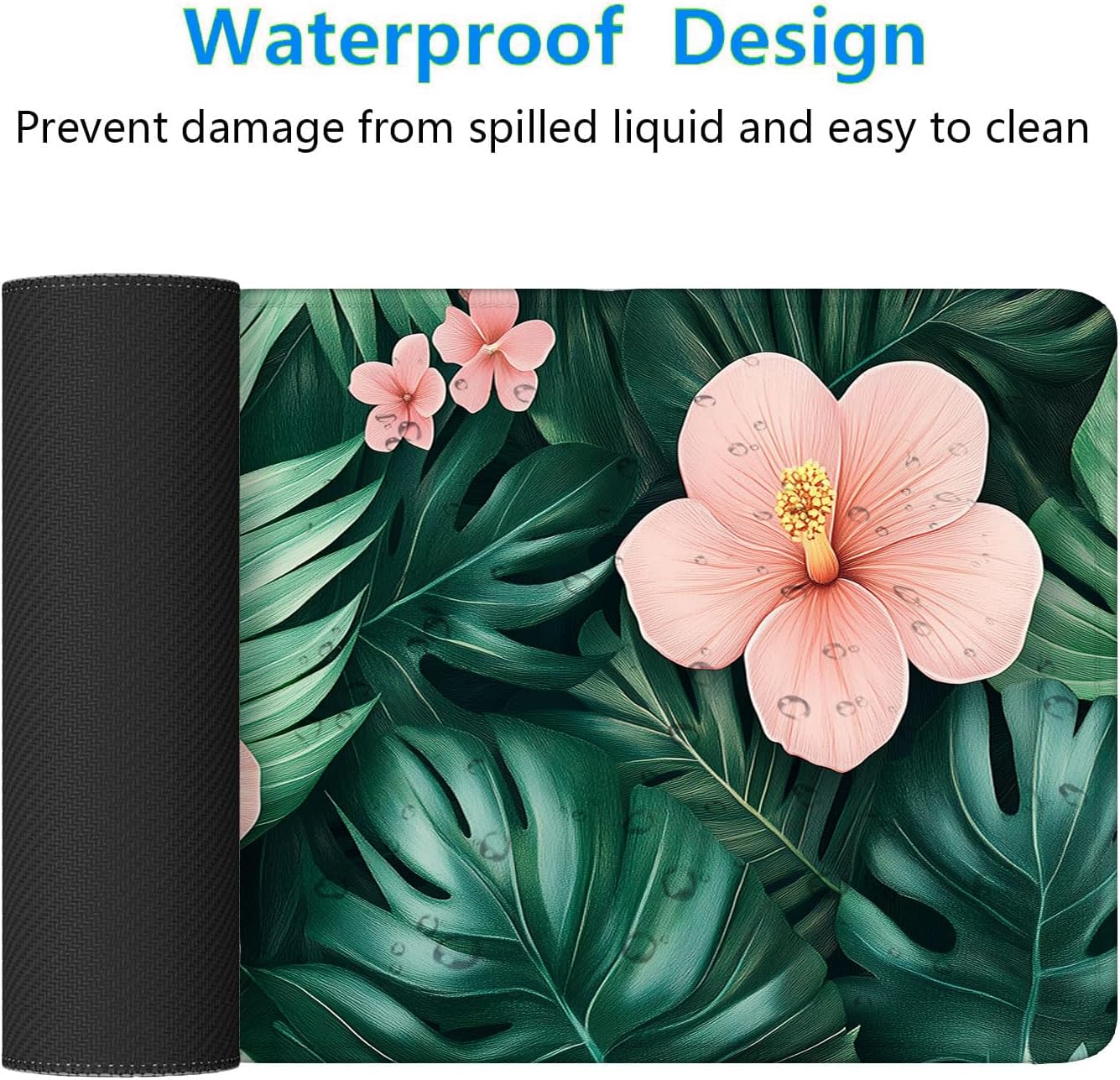 Tropical Leaves Gaming Mouse Pad Desk Pad Flowers Ferns Nature Green Pink Mouse Pad Mousepad Extended Laptop Keyboard Mat Gaming Desk Pad Mouse Mat Office Computer Keyboard Laptop Home 31.5"x11.8" image 3