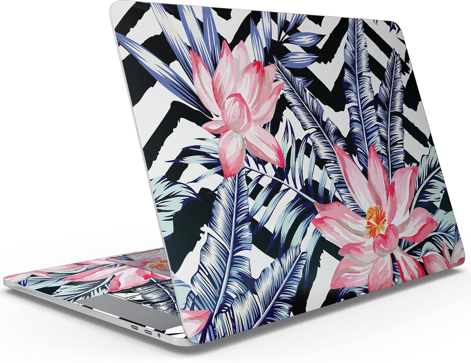 DesignSkinz - Vivid Tropical Chevron Floral v1 - Full-Body Wrap Protective Decal Skin Kit Compatible with MacBook 16" Pro M1 (A2485)