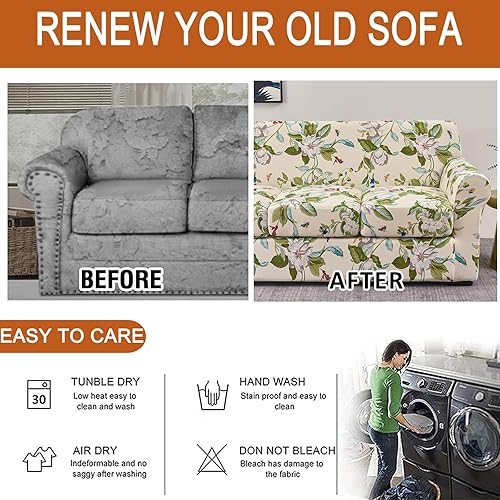 Miniatura 5 de HAOYONG Funda para sillón, 2 piezas, fundas de elastano de alta elasticidad, funda para sillón de 1 plaza, funda antideslizante y lavable para sala