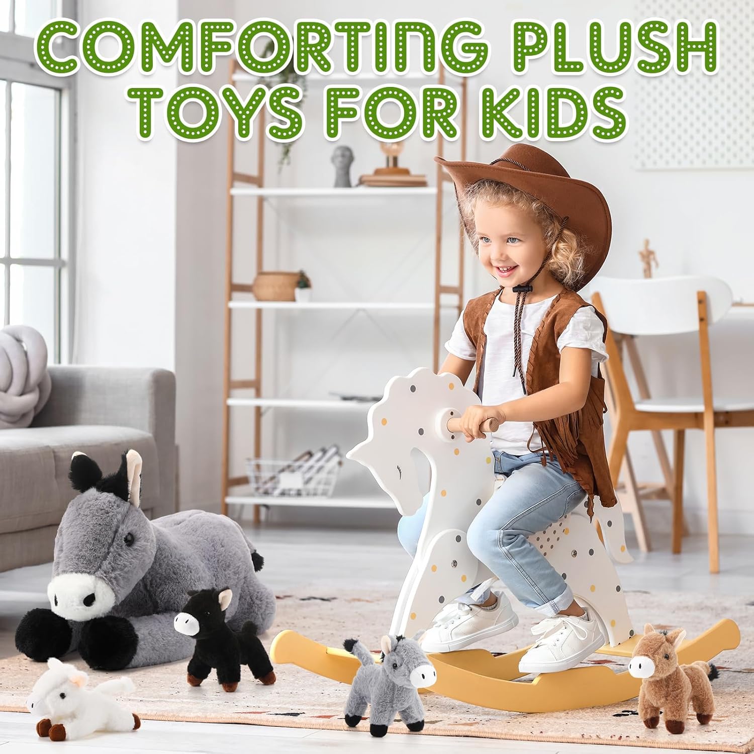 Arrowbash Donkey Stuffed Animals with 4 Babies 18 Inches Large Stuffed Mommy Donkey Plush Toy Soft Animal Plushies Toy Gift for Kids Boys Girls Birthday Family