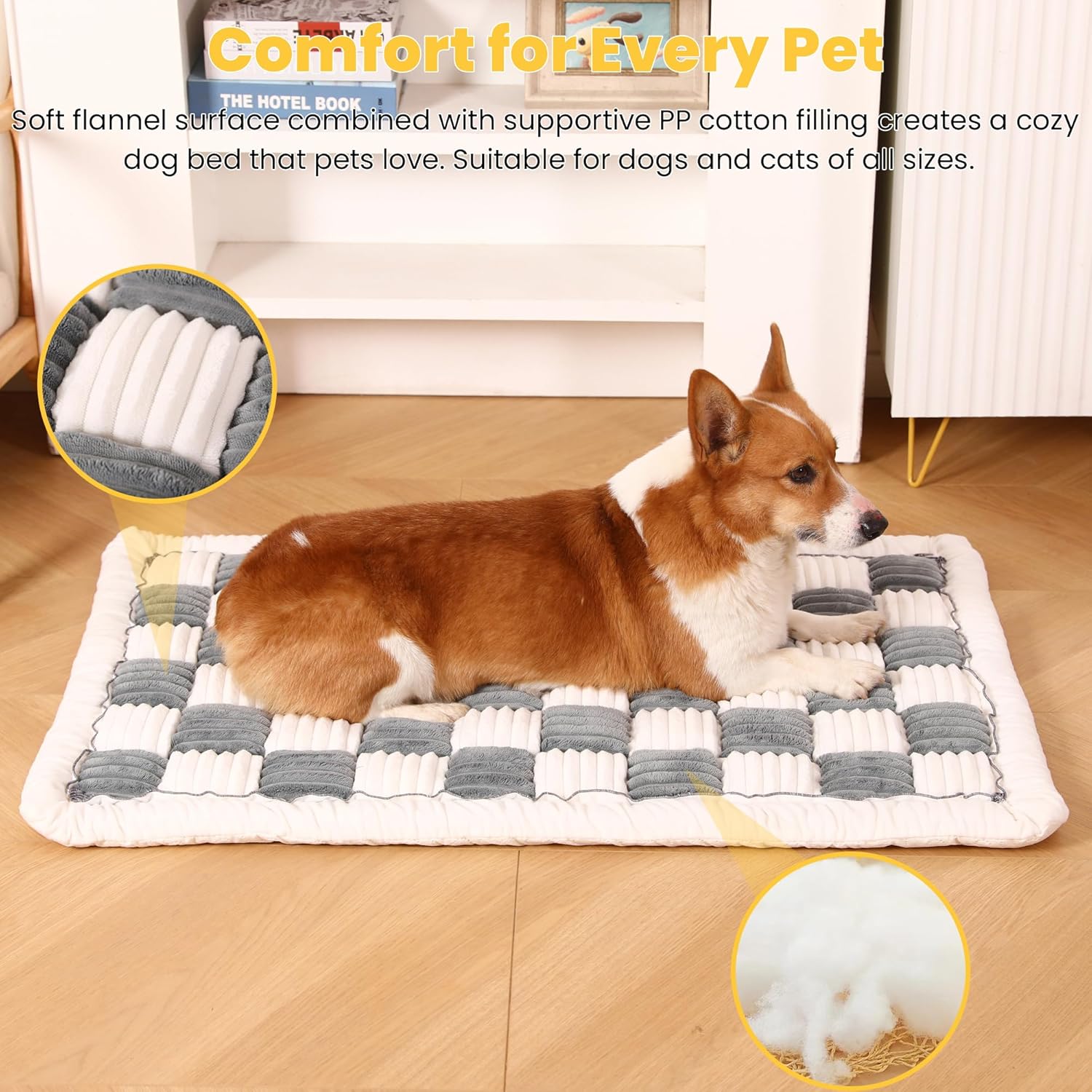 Dog Bed Mats Crate Pad for Small, Medium, Large Dogs, Washable Anti-Slip Pet Bed Mats, Cozy Warm Cat Beds Sleeping Pad (Bluegrey&White, 36.0" L x 23.0" W x 1.5" Th)