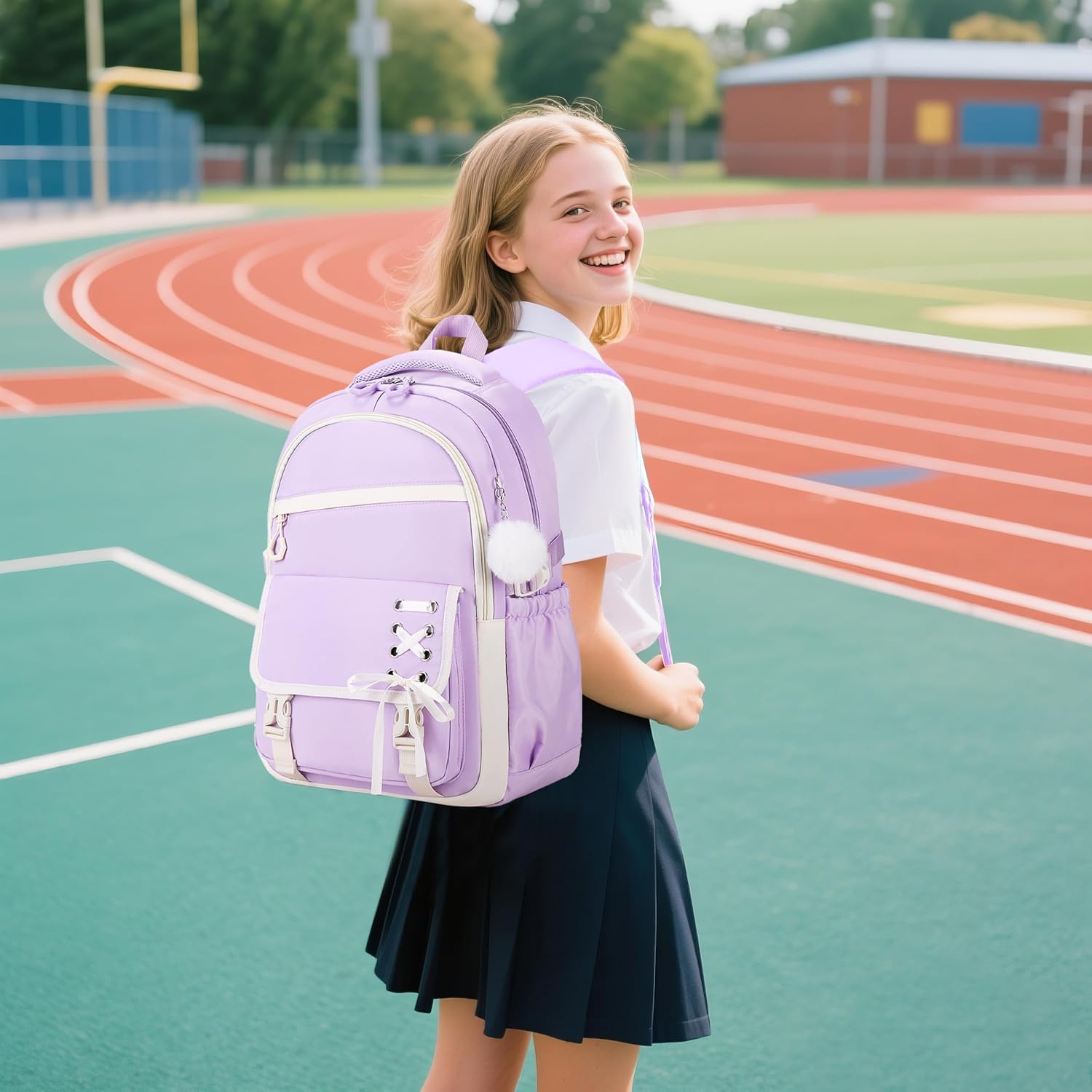 3PCS Girls Backpack for School, Kids Backpack for Girls with Lunch Bag Pencil Case, Kids Bookbag Teen Backpacks for Elementary Middle High School (Purple) - Image 7