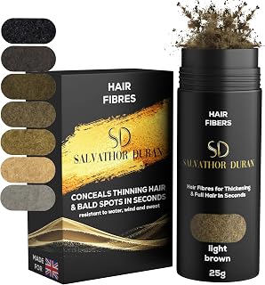 Salvathor Duran Hair Fibers 25g - Hides Alopecia - Covers Hair Loss - Retouches and Creates Hair Volume for Men and Women - Hair Fibers (Light Brown)