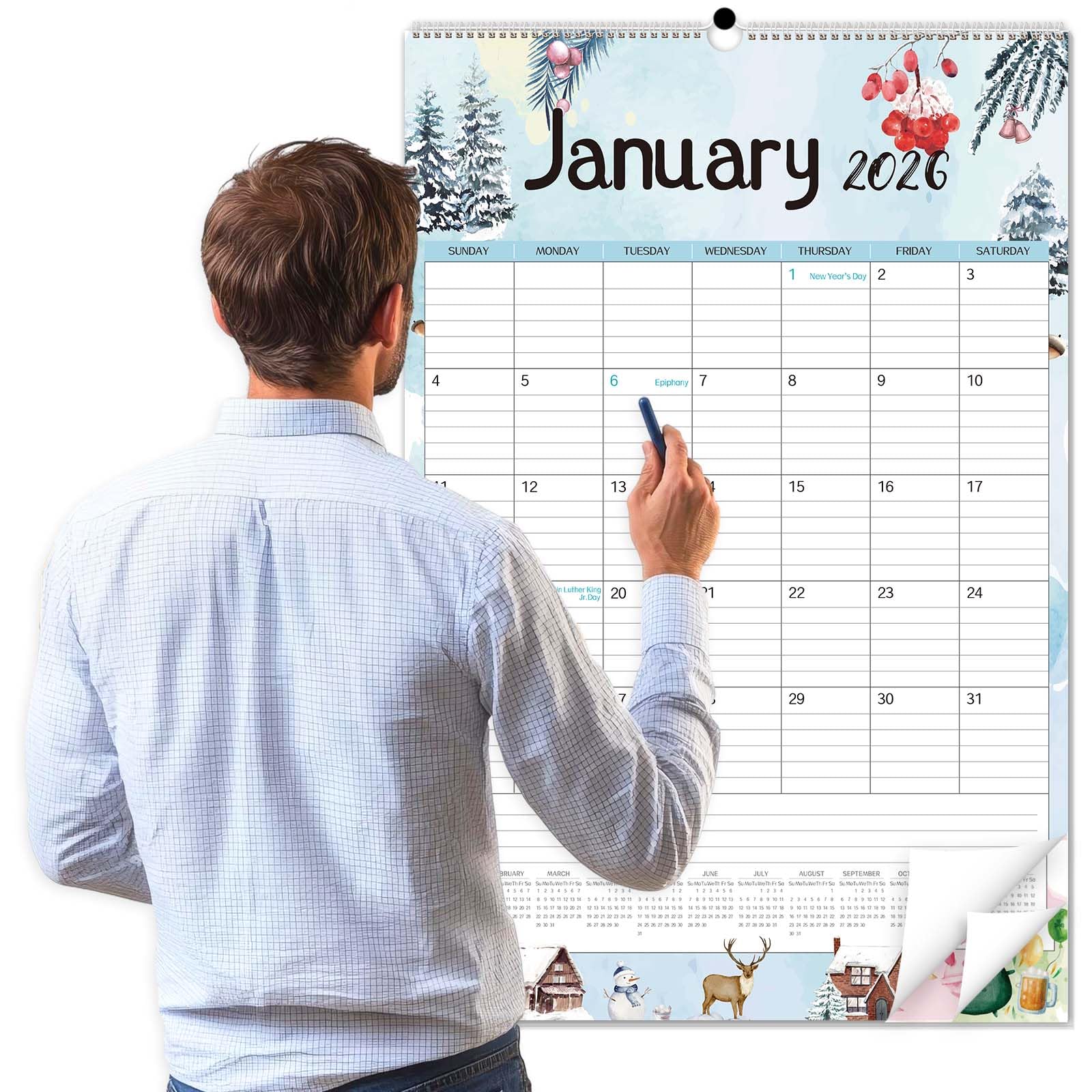 Guasslee 2026 Large Wall Calendar,20"x 30" Vertical Jumbo Hanging Wall Planner,18 Monthly Calendar from Jan. 2026 to Jun. 2027 with Lines,Spiral
