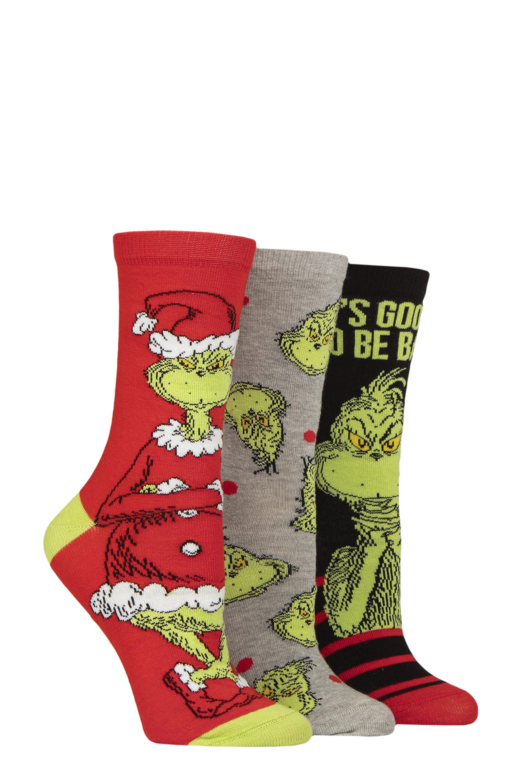 Sockshop Men's Multi And Ladies Grinch Cotton Socks Pack Of 3 (Uk, Numeric, 4, 8, Regular, Regular, )