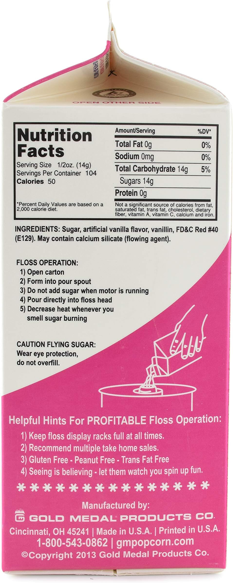Gold Medal Vanilla Pink Cotton Candy Floss Sugar, 52 oz - 1/2 Gallon, 6 Pack