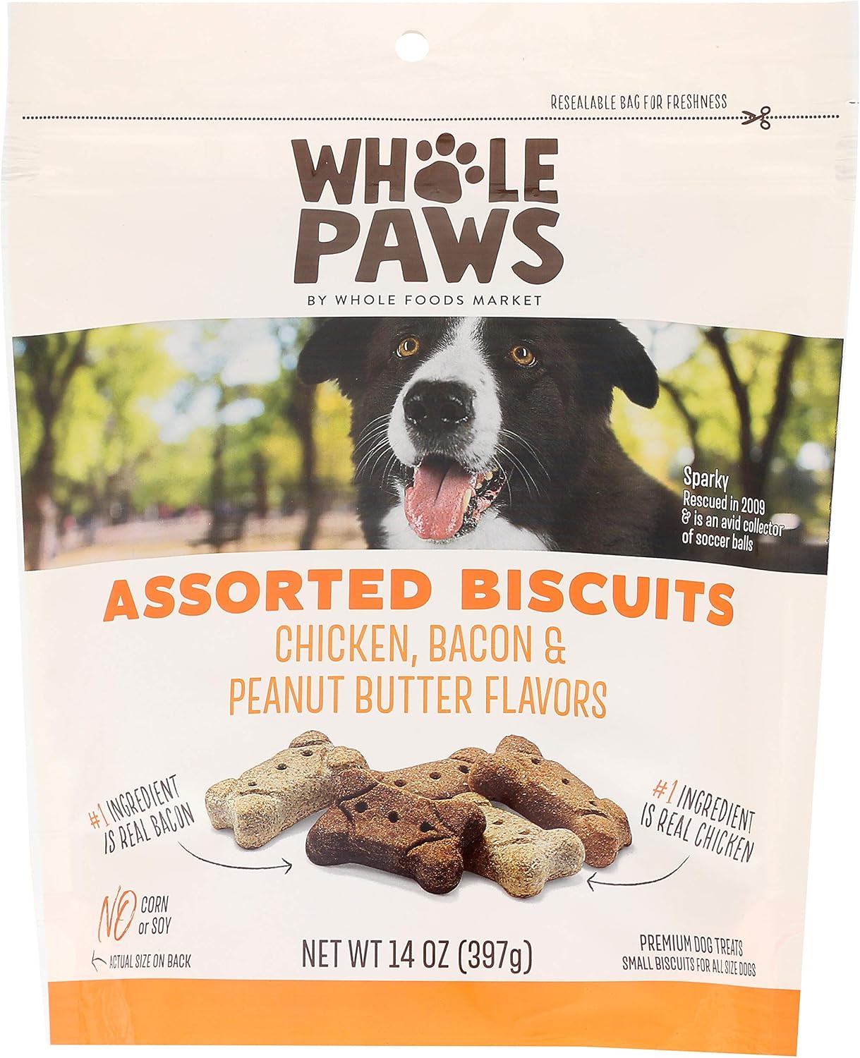Whole Paws Peanut Butter, Bacon & Chicken Assorted Dog Biscuits, 14 OZ