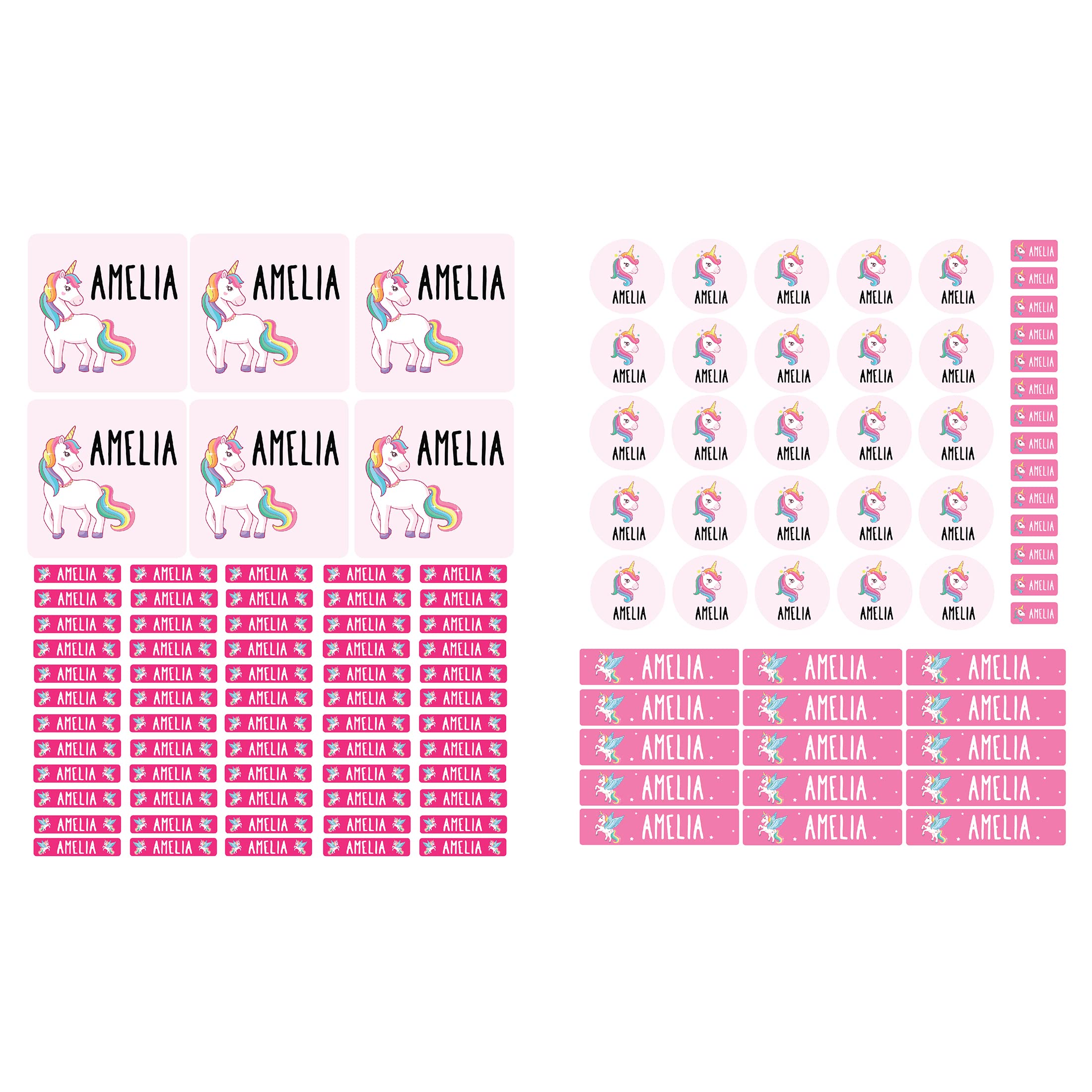 Andaz Press Custom Personalized Waterproof School Name Labels, Unicorn, 120-Pack, Kids Labels Combo Pack, Customizable Multi-Use Name Stickers