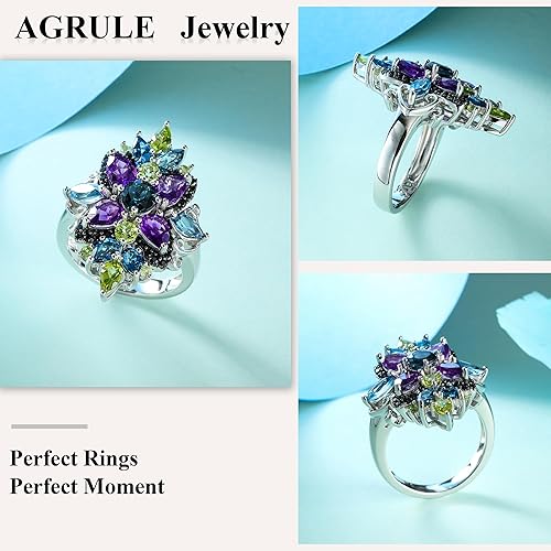 Miniatura 3 de Cocktail Rings for Women Natural Multicolor Gemstone Engagement Ring 925 Sterling Silver Wedding Anniversary Jewelry Gifts Size 6 to 10