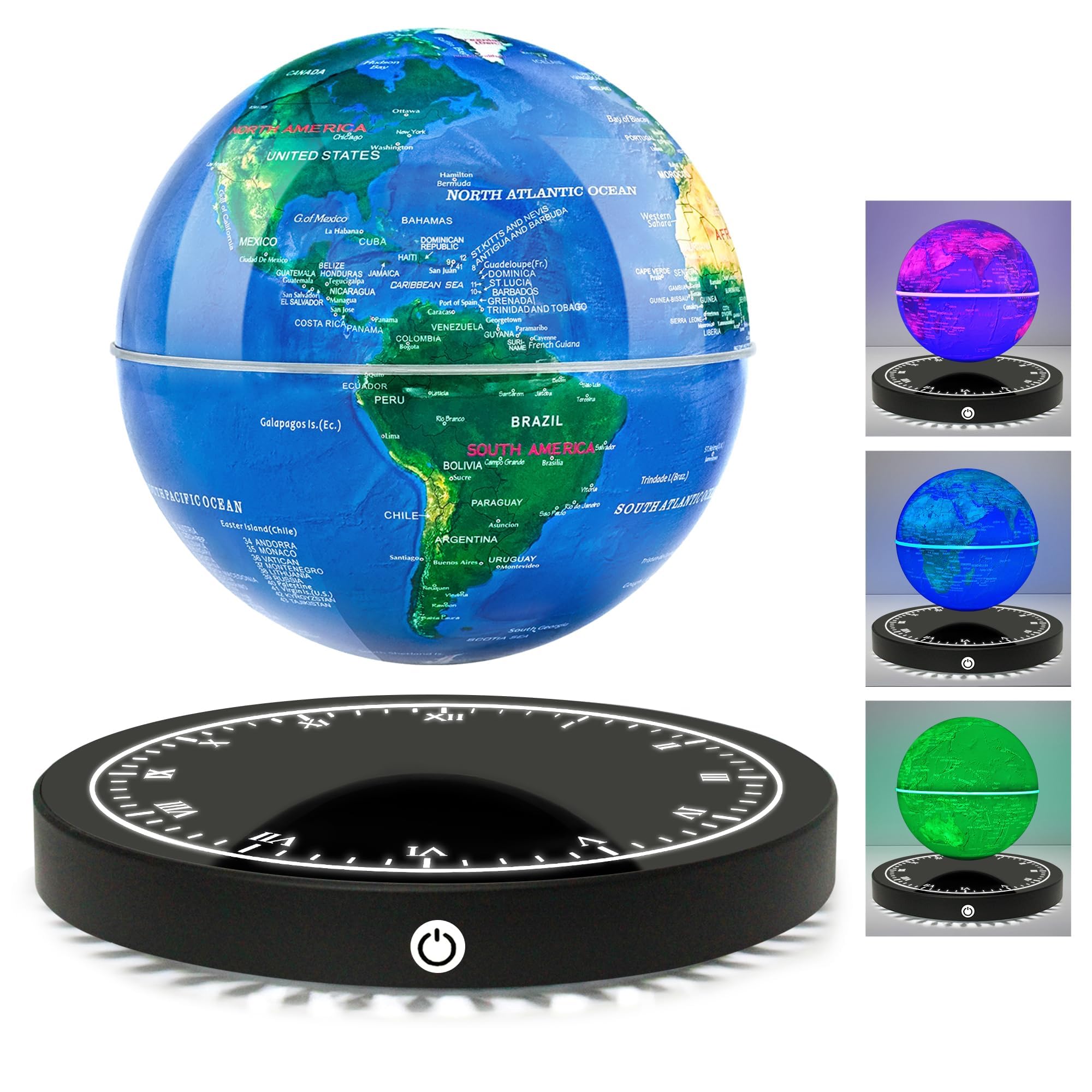 Flagest - Globo flotante magnético levitador con luces LED, lámpara giratoria de 16 colores con base de reloj para decoración de escritorio en casa, oficina, dispositivos tecnológicos geniales para